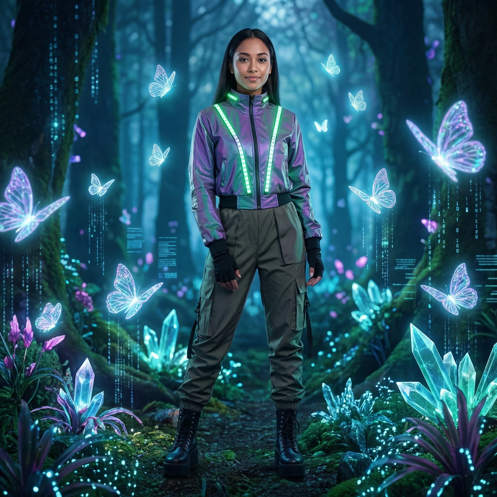 Инфлюенсер в виртуальном лесу — Nano Banana Pro промт