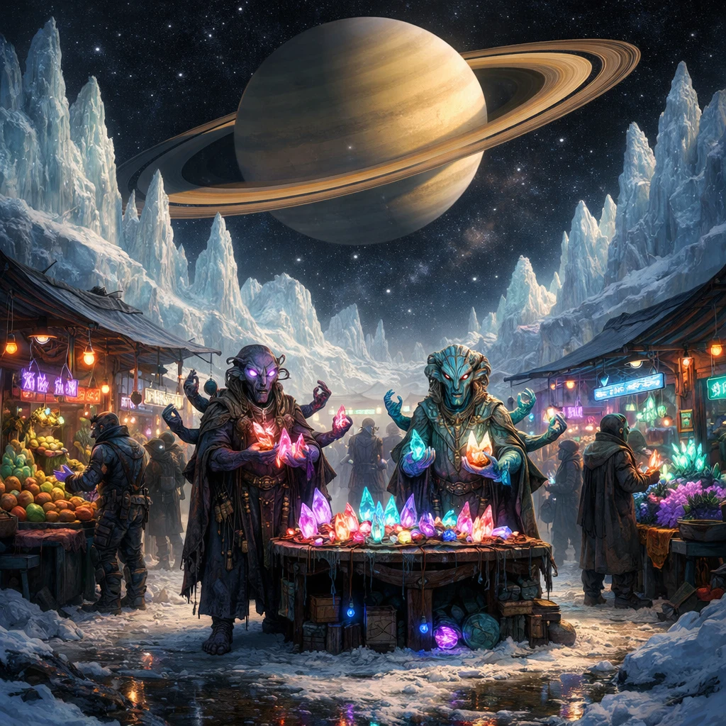 Инопланетный рынок на Энцеладе — GPT Image 1.5 промт