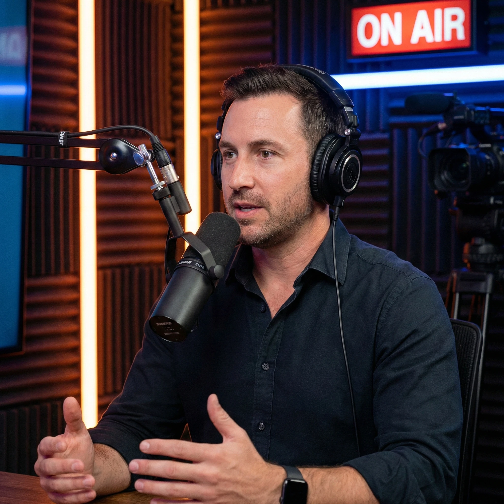 Интервьюер в подкаст-студии — Nano Banana Pro промт