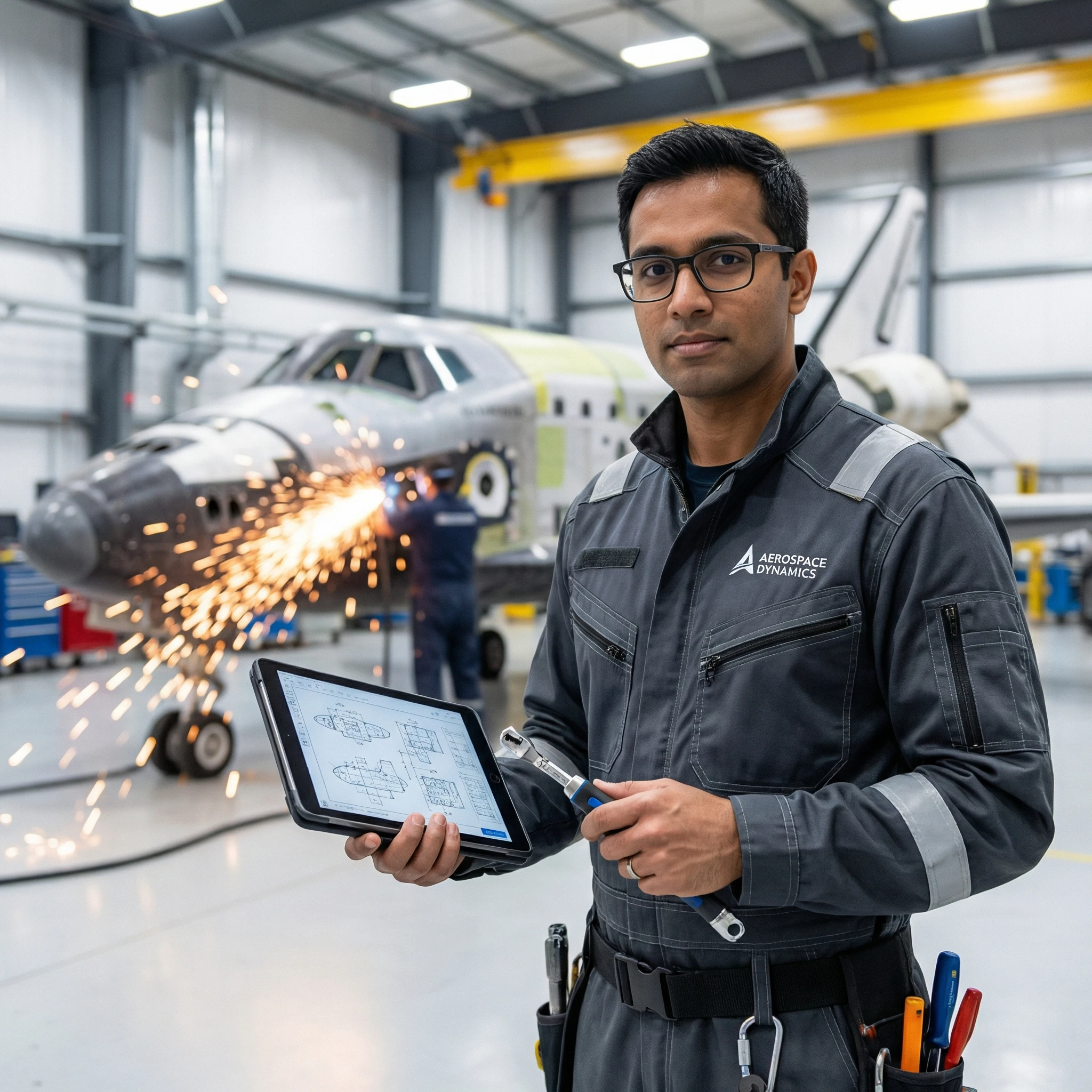 Инженер-механик в футуристичном ангаре — Nano Banana Pro промт