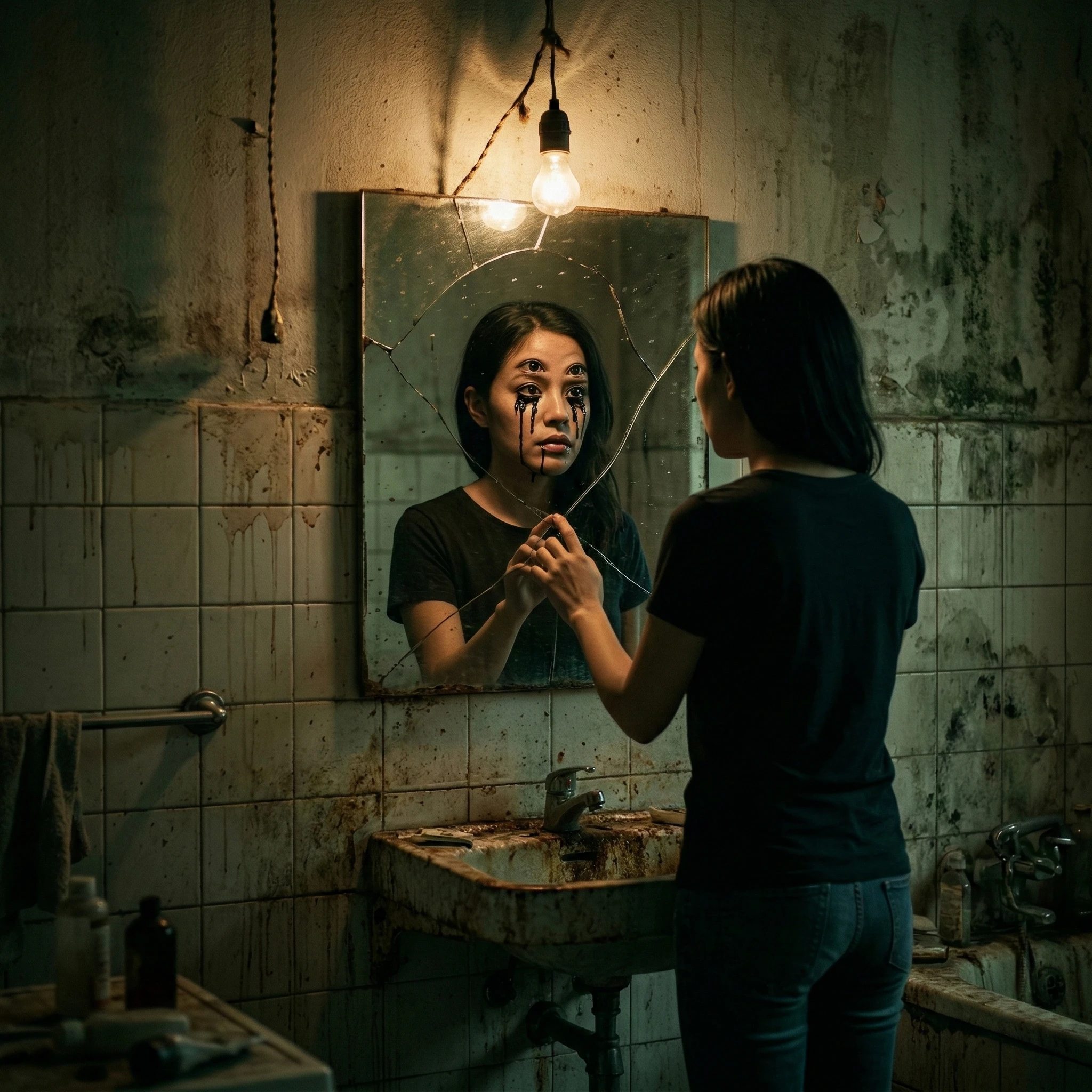 Хоррор: Отражение в разбитом зеркале — Nano Banana Pro промт