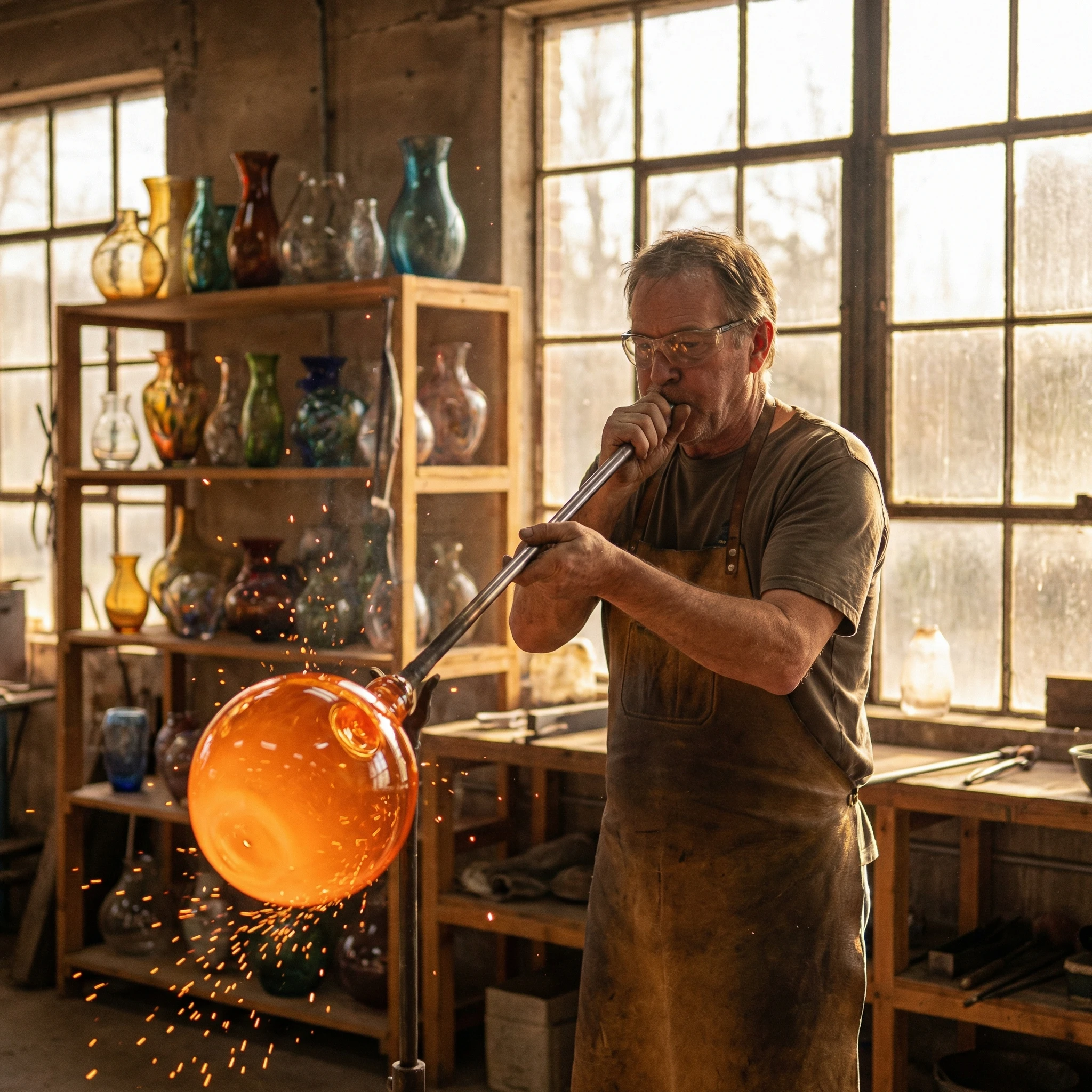 Художник по стеклу в мастерской — Nano Banana Pro промт