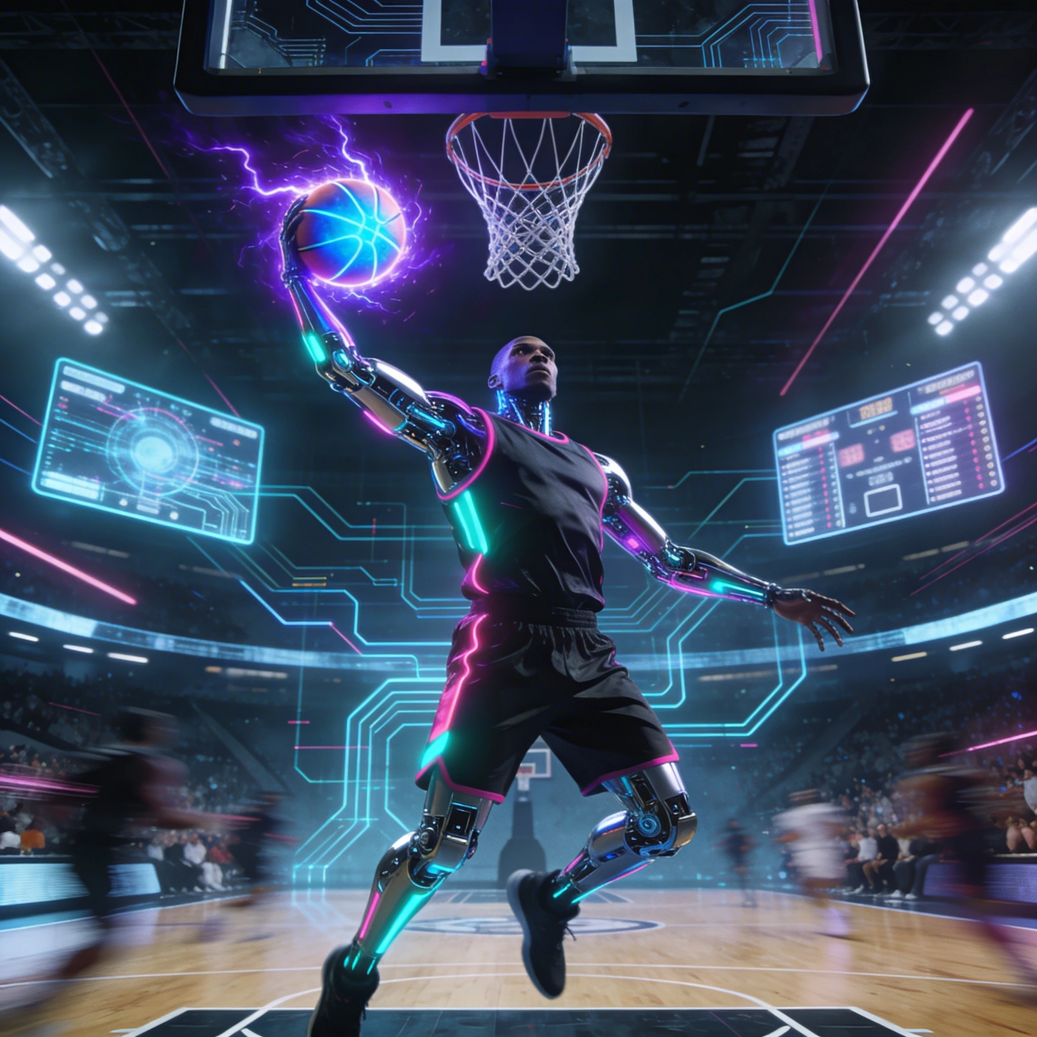 Кибер-атлет: Неоновый баскетбол — Seedream 4.5 промт
