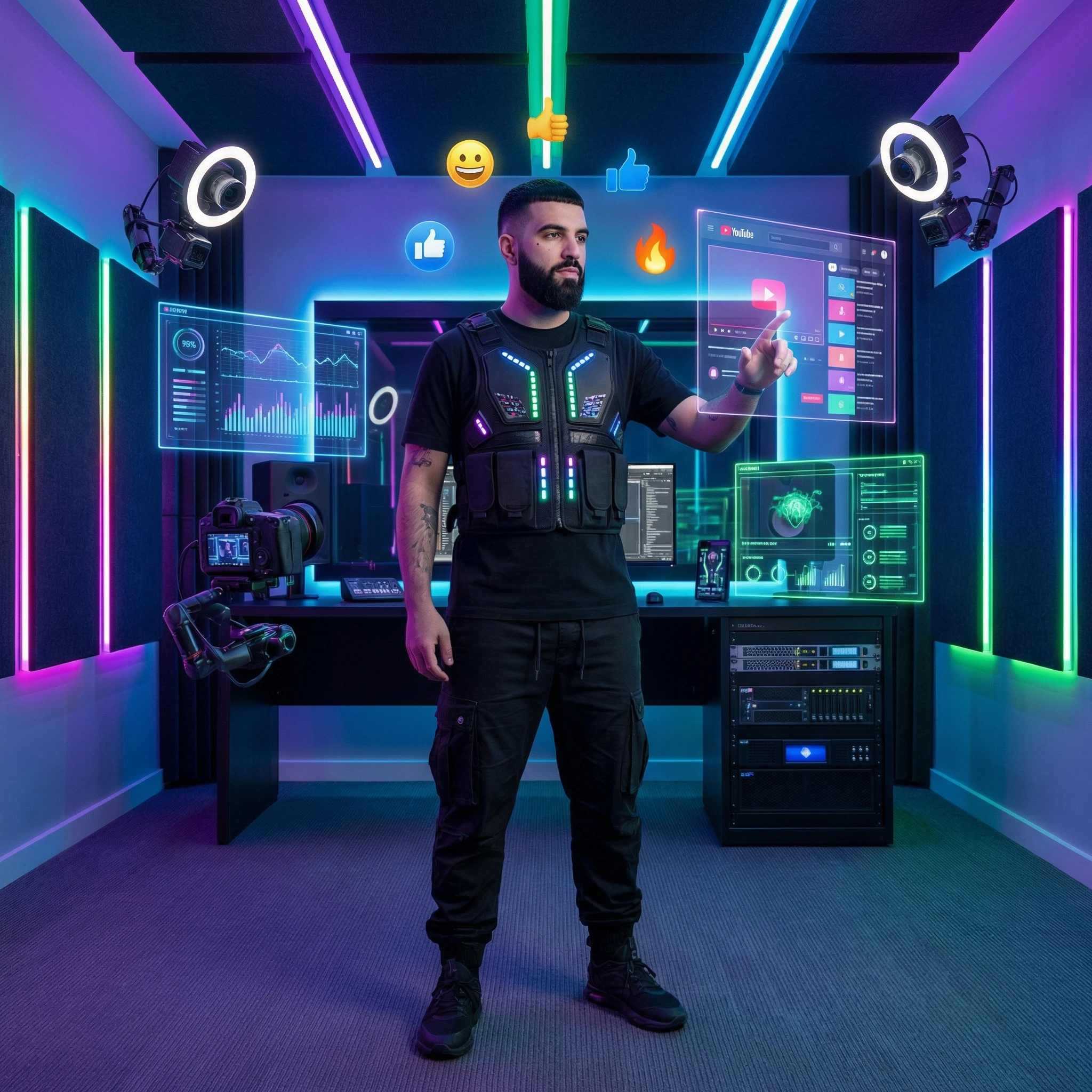 Кибер-блогер во время стрима — Nano Banana Pro промт