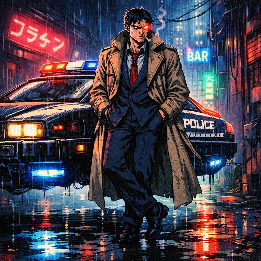 Кибер-Детектив в стиле Аниме 80-х — GPT Image 1.5 промт