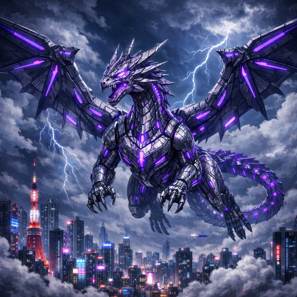 Кибер-Дракон в облаках Нео-Токио — GPT Image 1.5 промт