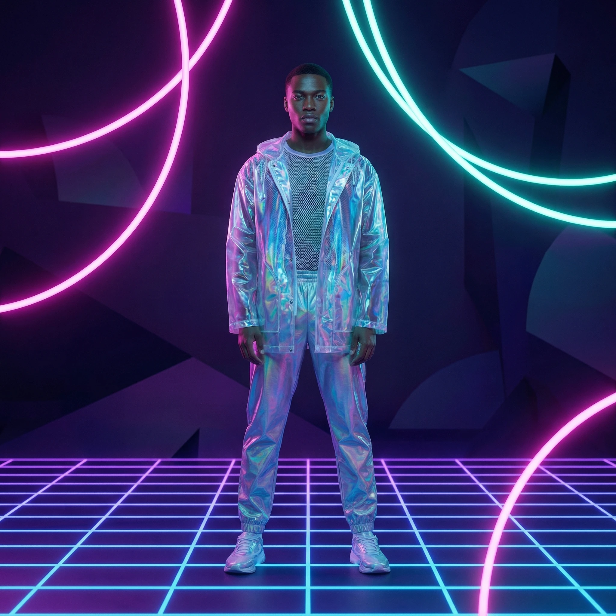 Кибер-модель в стиле Vaporwave — Nano Banana Pro промт