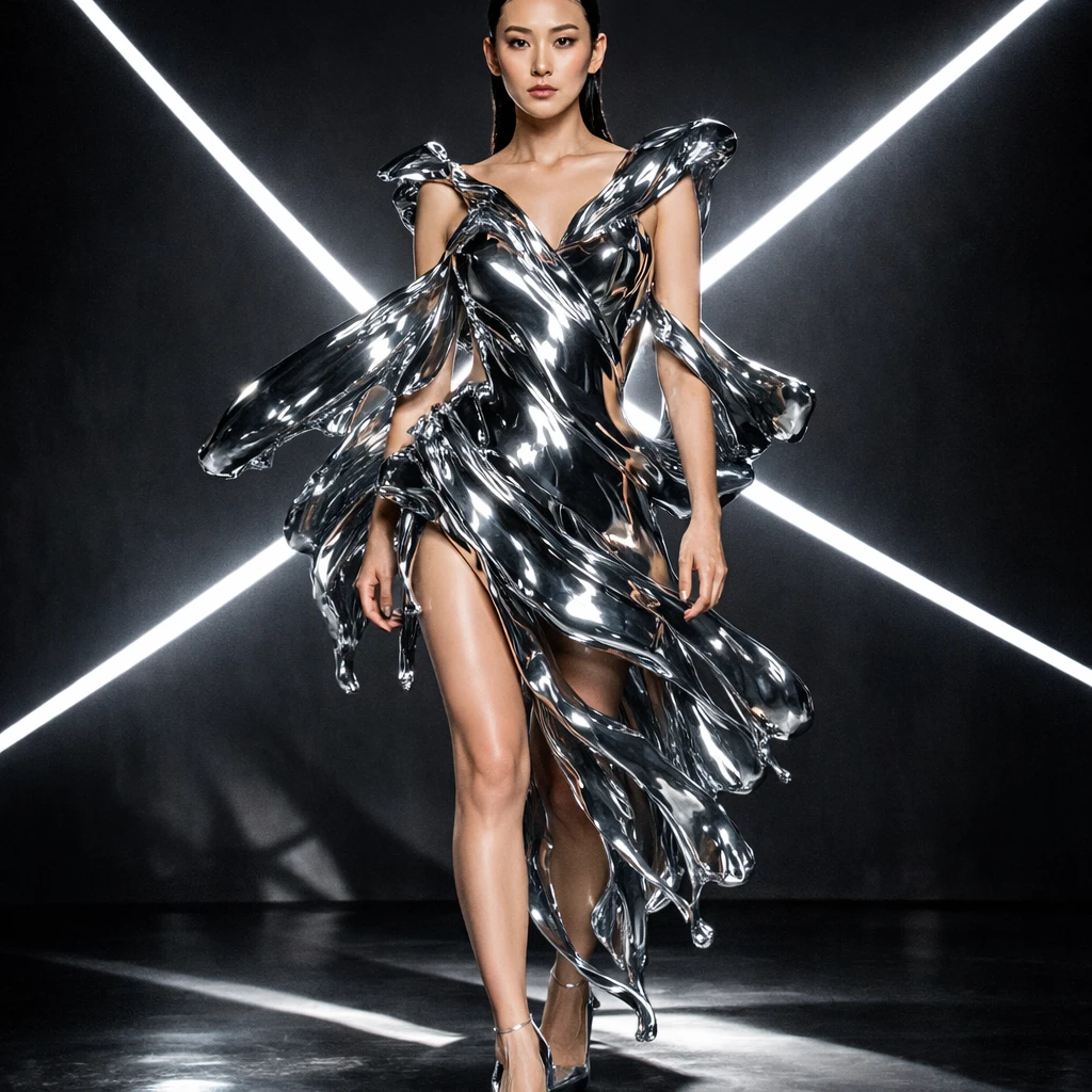 Кибер-модель в стиле «Жидкий металл» — GPT Image 1.5 промт