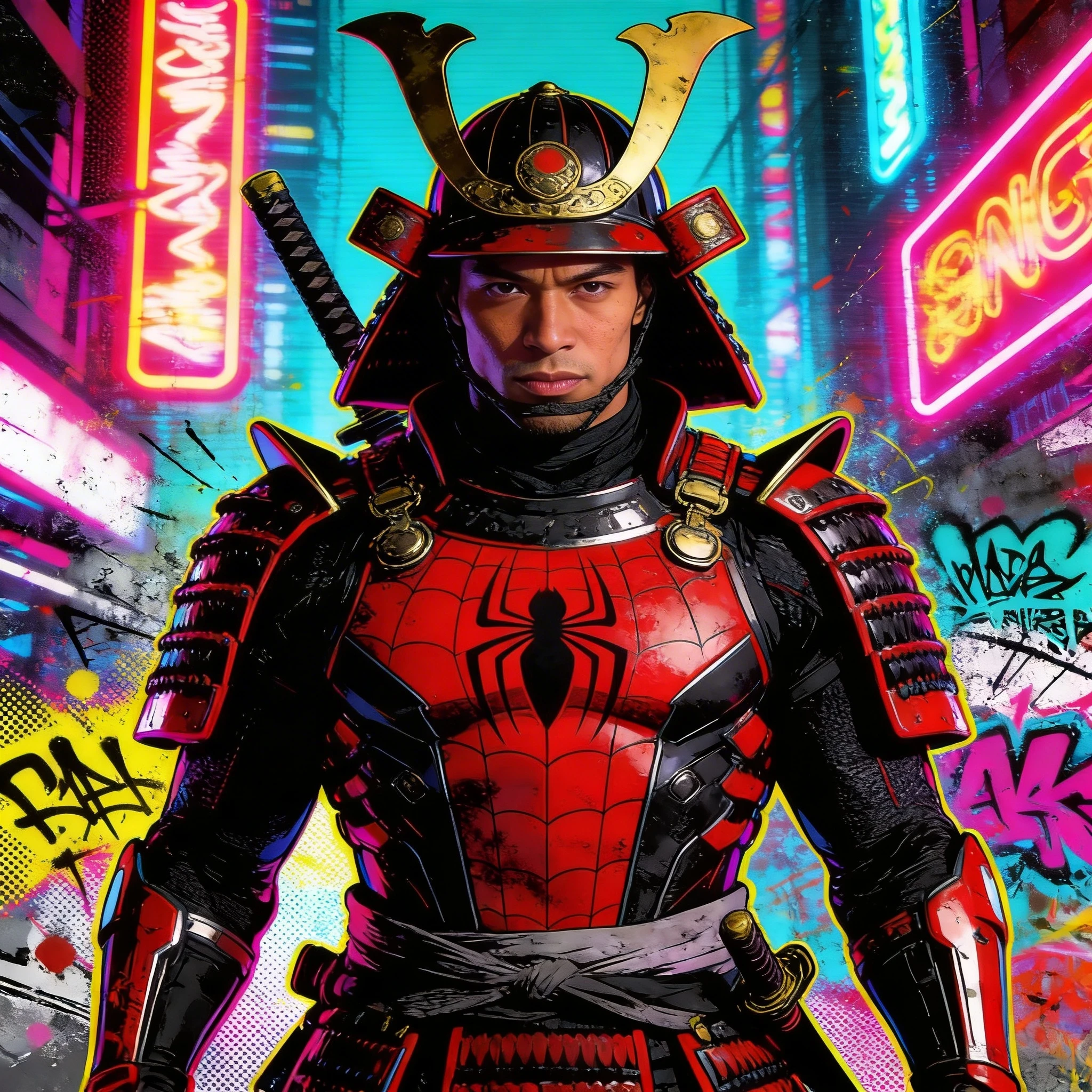 Кибер-самурай в стиле 'Человек-паук' — Seedream 4.5 промт