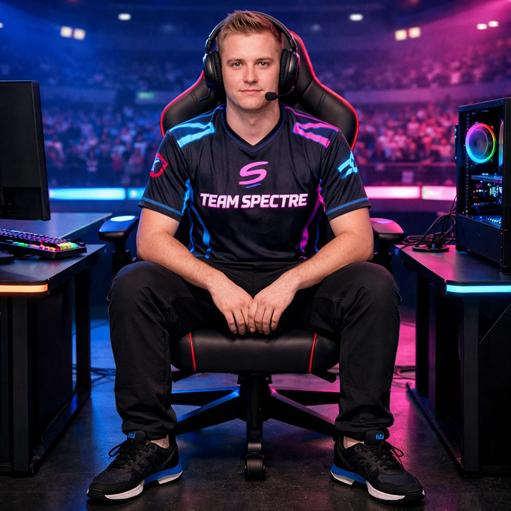 Кибер-спортсмен на турнире — GPT Image 1.5 промт