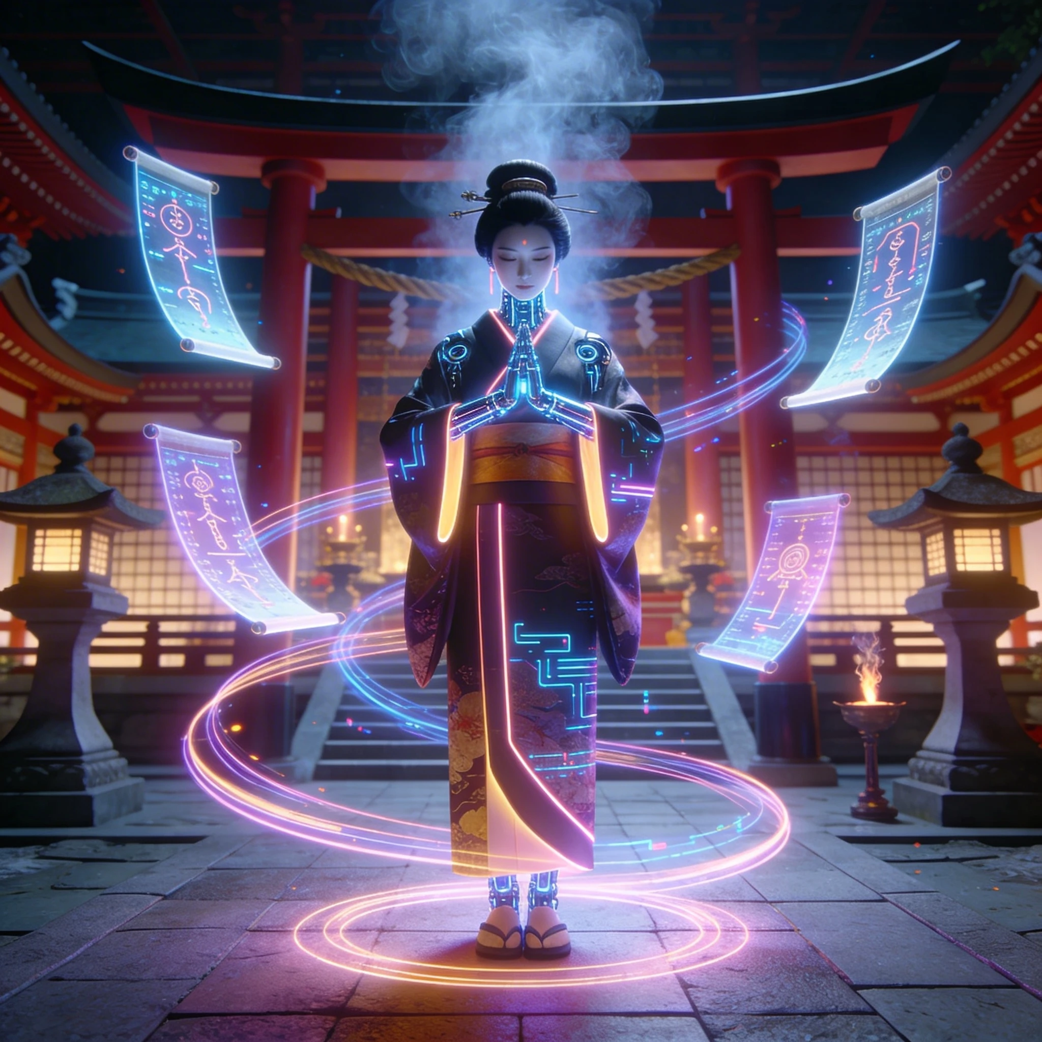 Кибер-жрица в храме будущего — Seedream 4.5 промт