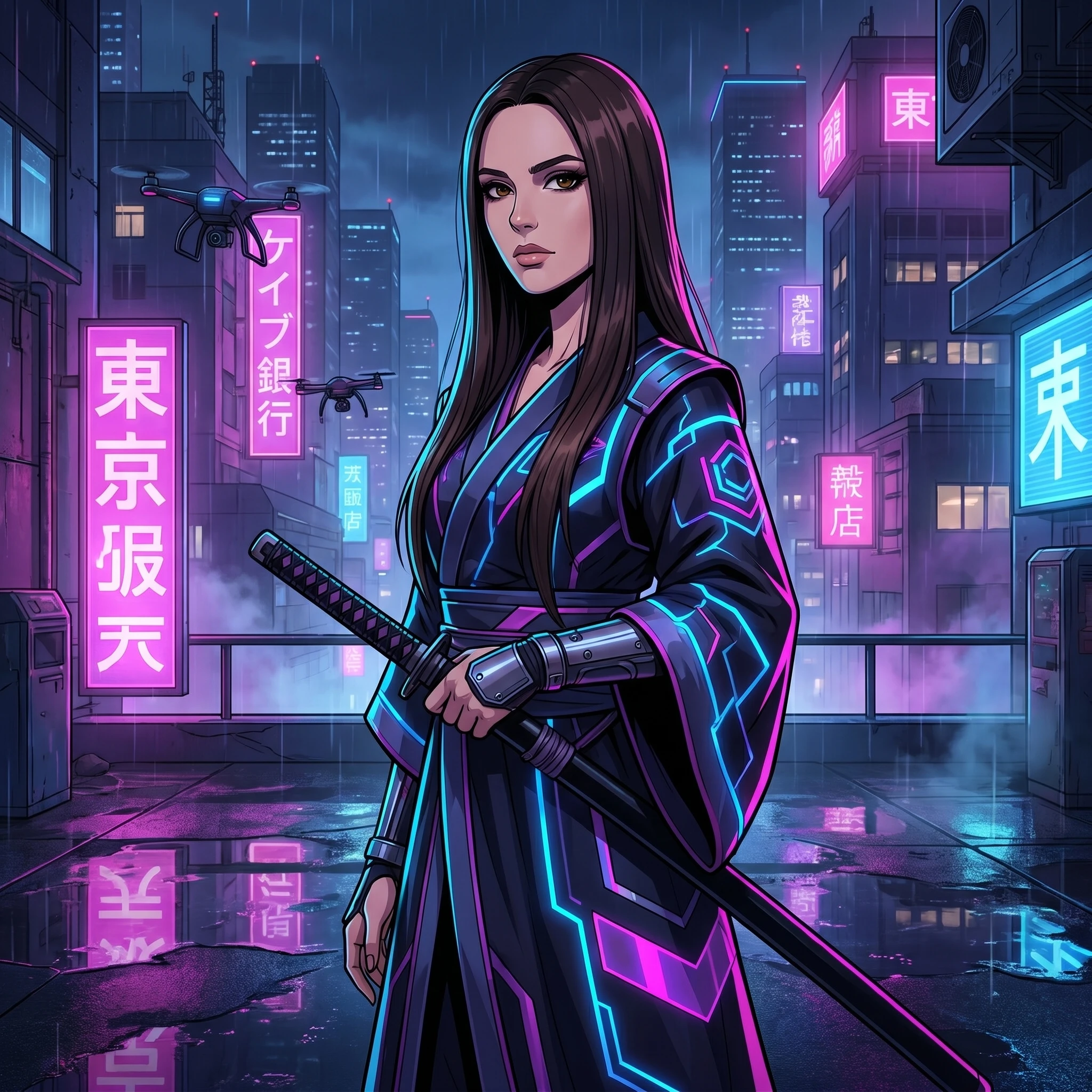 Кибер-жрица в стиле аниме — Nano Banana Pro промт