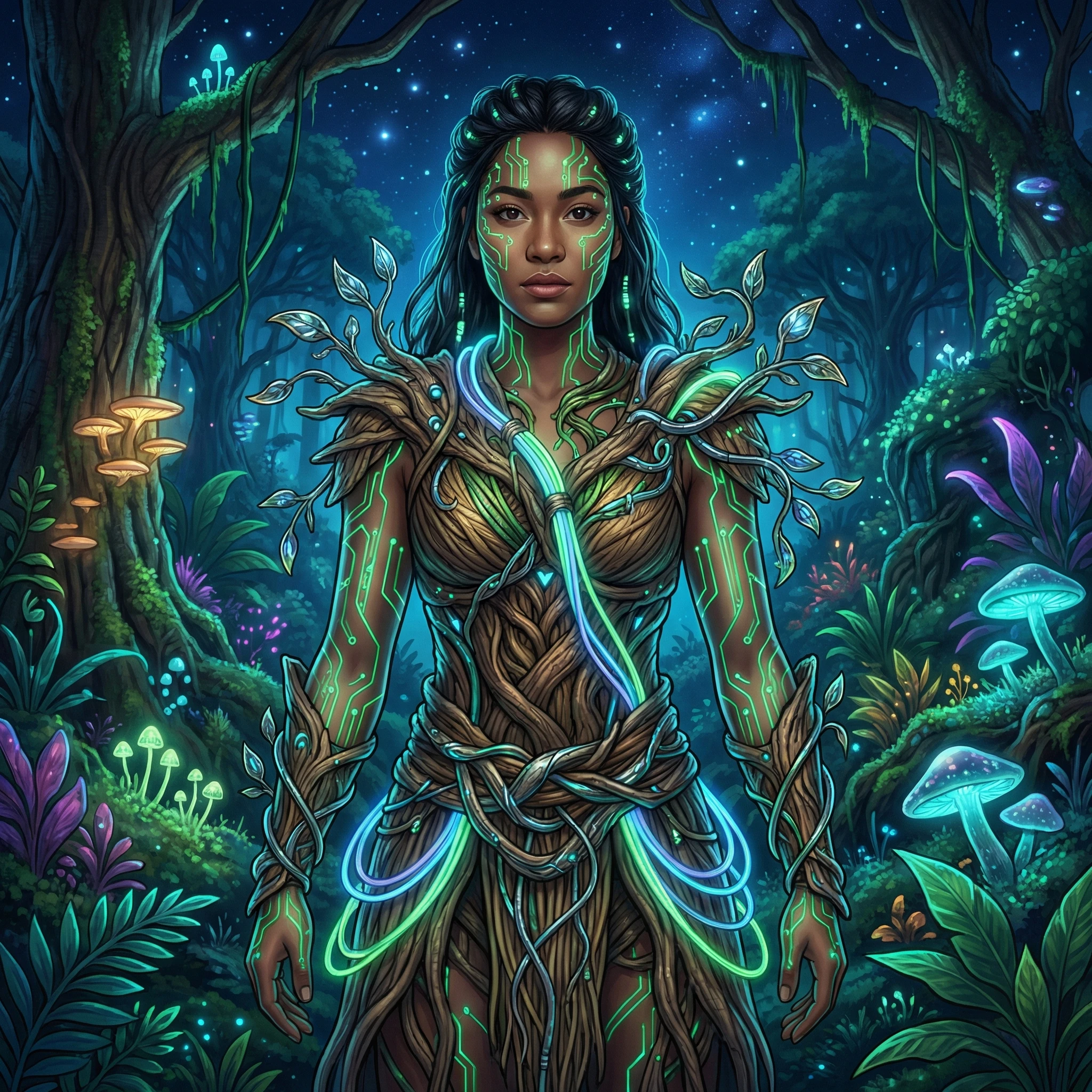 Кибернетический лесной защитник — Nano Banana Pro промт