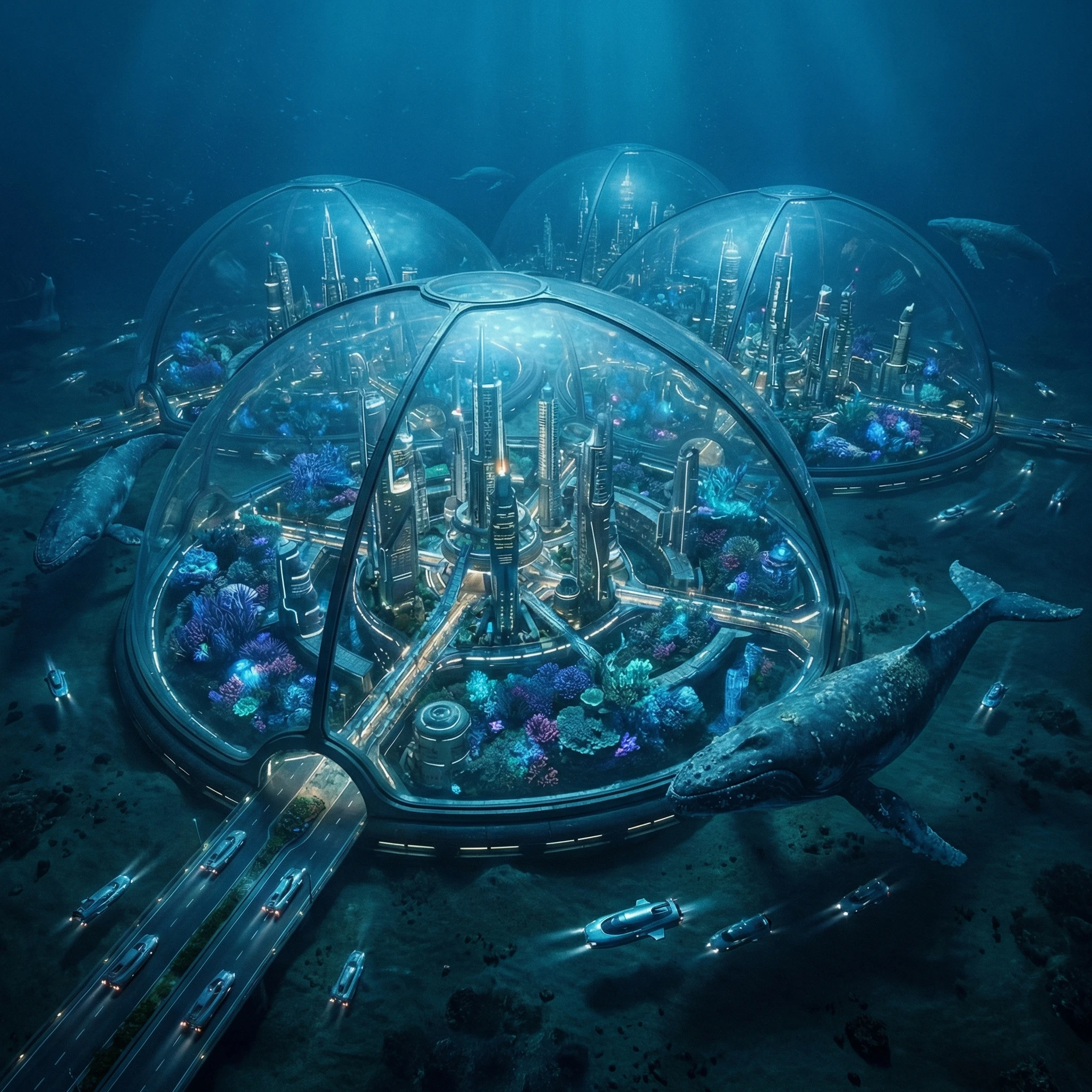 Кибернетический мегаполис на дне океана — Nano Banana Pro промт