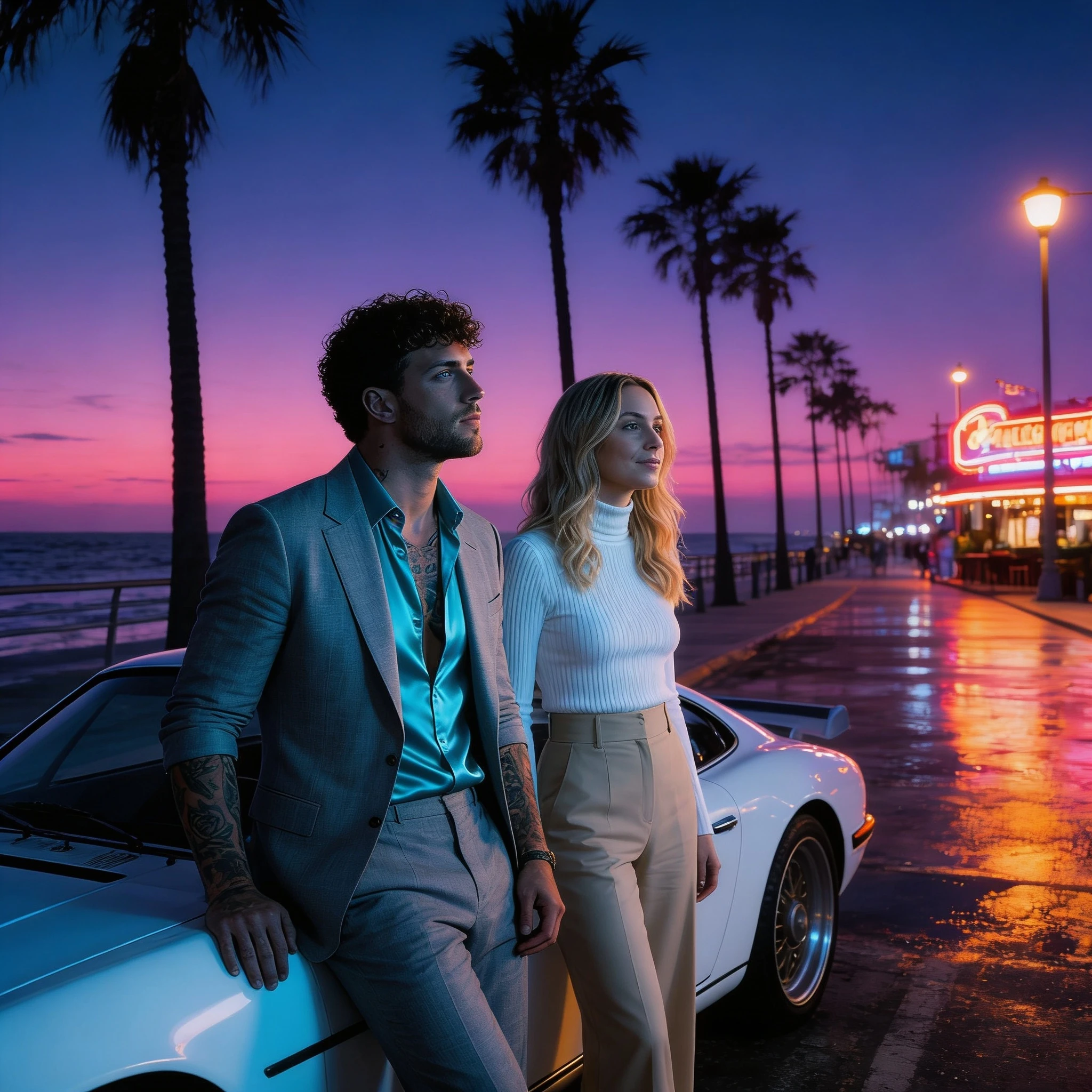 Кинематографичный дуэт: Детективы на Майами — Seedream 4.5 промт