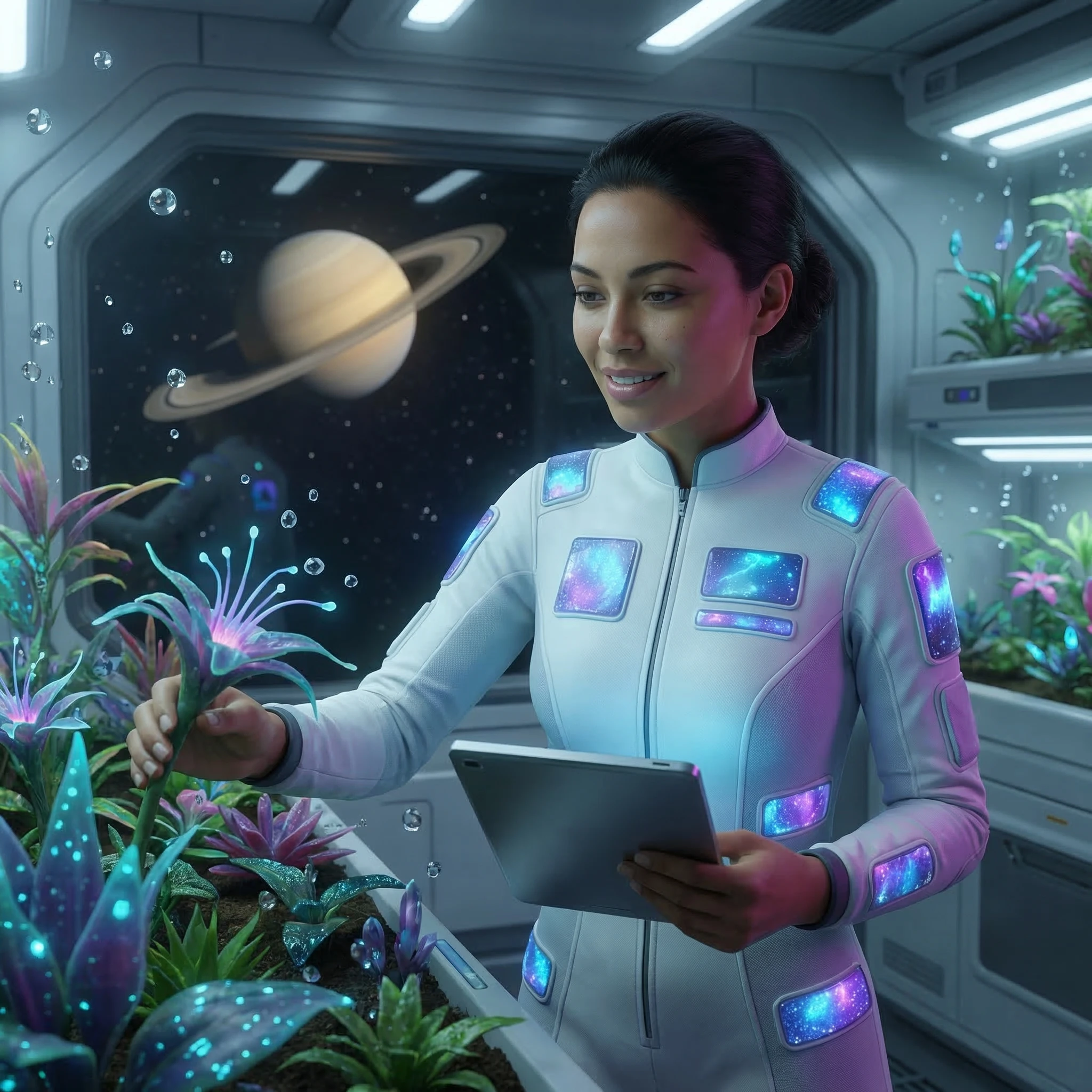 Космический ботаник в оранжерее — Nano Banana Pro промт