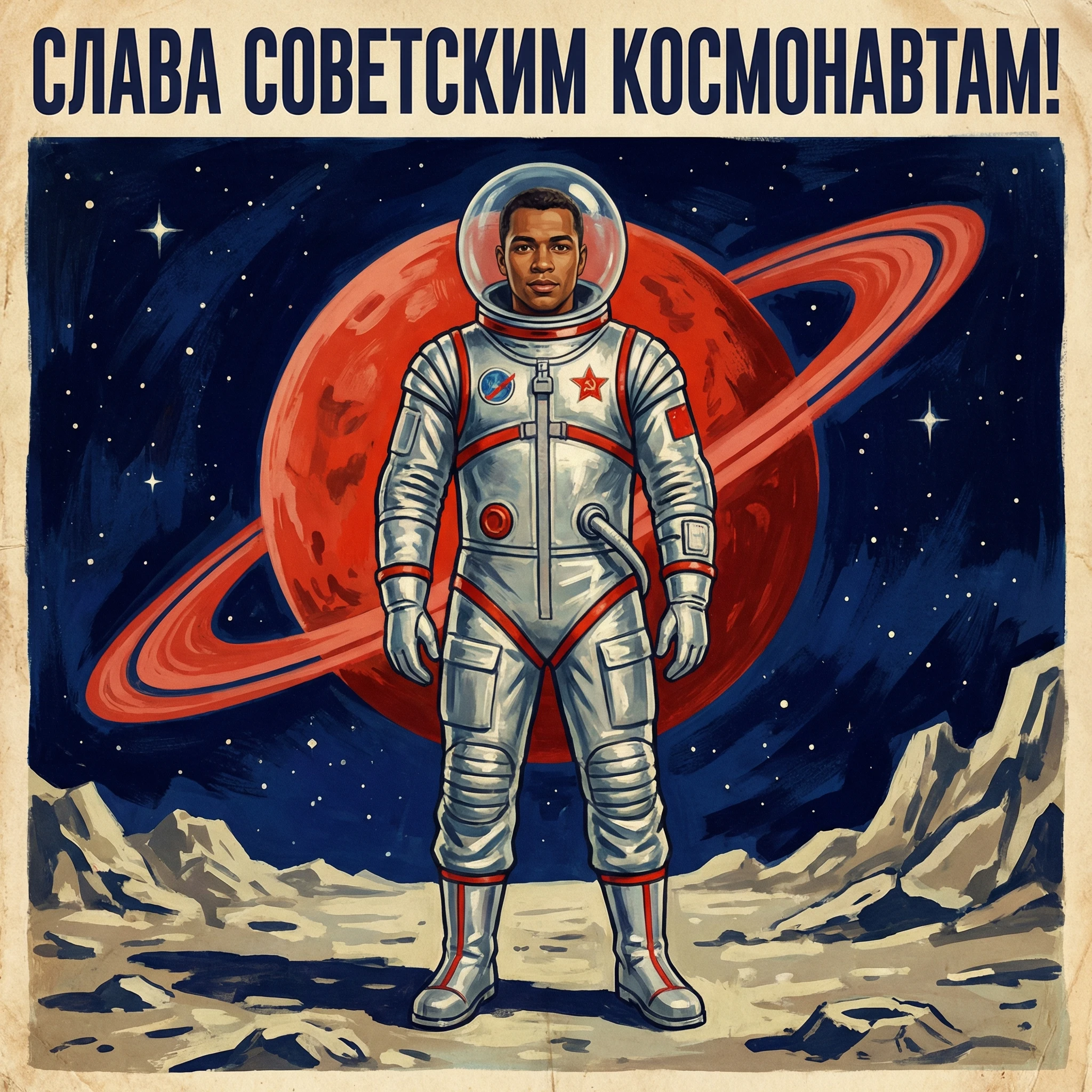 Космический первопроходец 1960-х — Nano Banana Pro промт