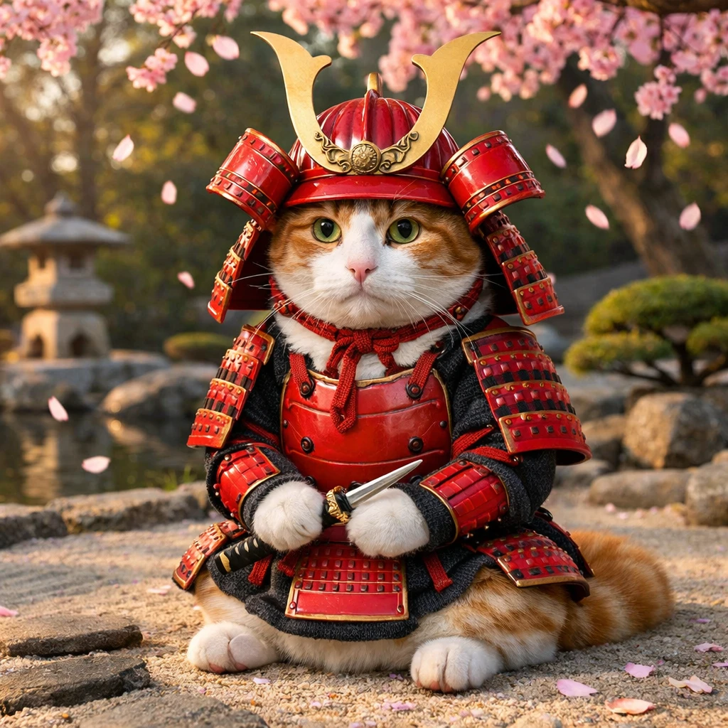 Кот — Самурай под сакурой — GPT Image 1.5 промт