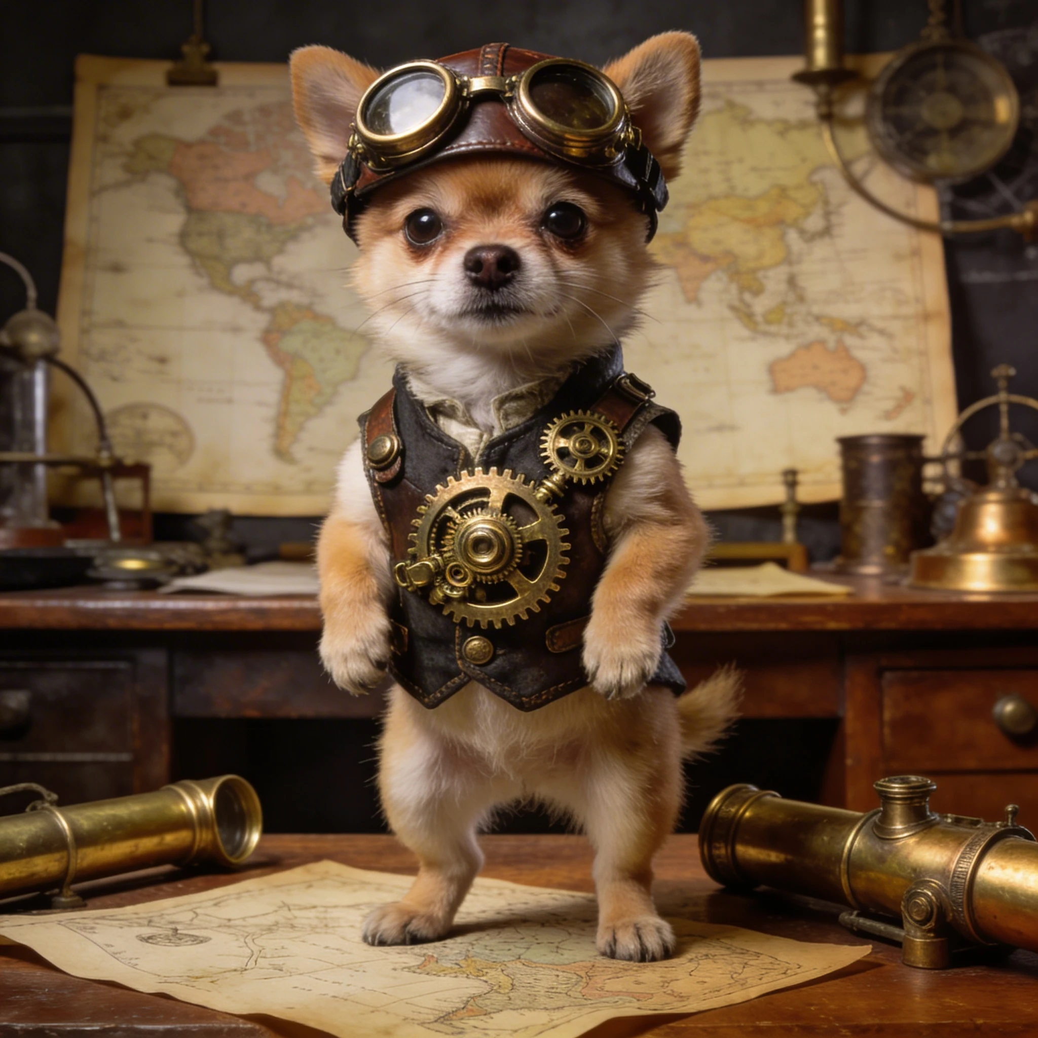 Кот в костюме исследователя стимпанка — Seedream 4.5 промт