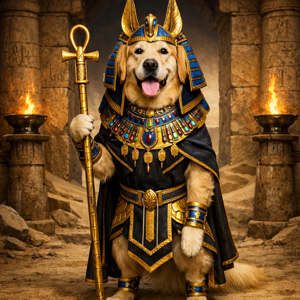 Кот в роли египетского бога Анубиса — GPT Image 1.5 промт