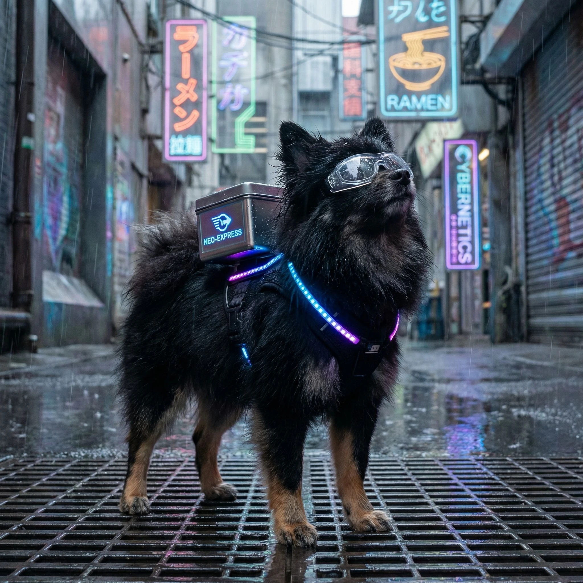 Кот в стиле киберпанк-курьера — Nano Banana Pro промт