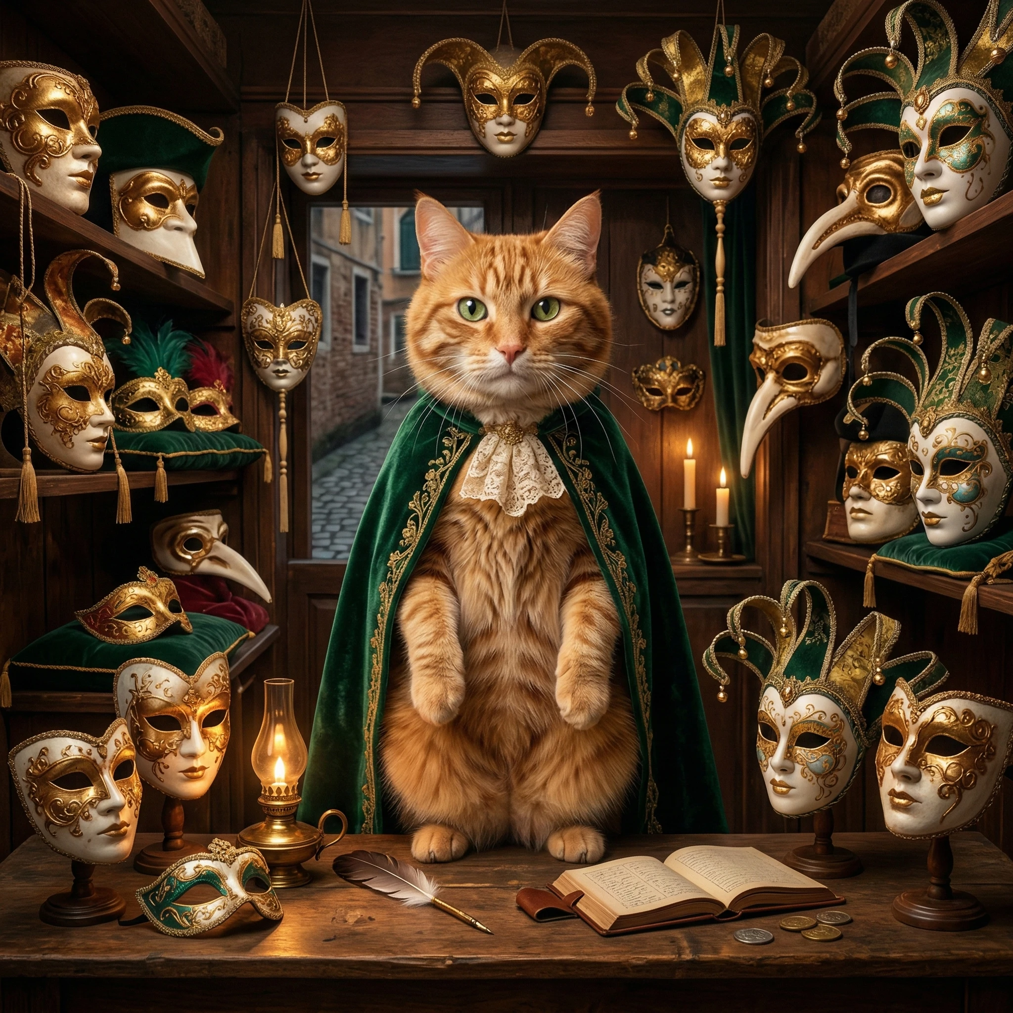 Кот — венецианский торговец масками — Nano Banana Pro промт