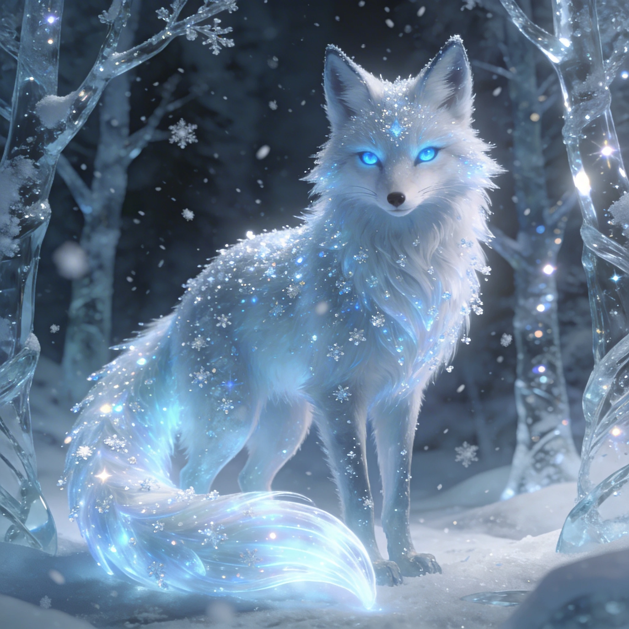 Ледяная Лиса в кристальном лесу — Seedream 4.5 промт
