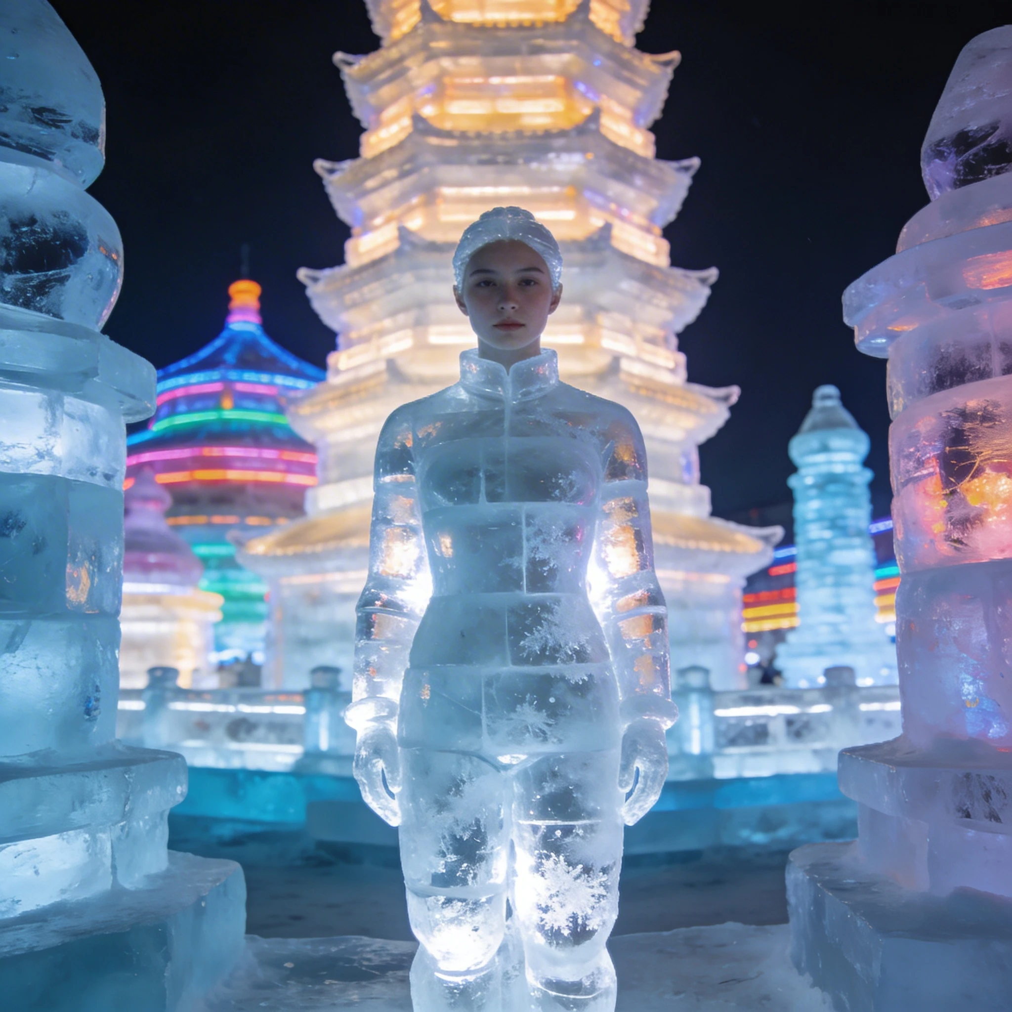 Ледяная скульптура на фестивале в Харбине — Seedream 4.5 промт