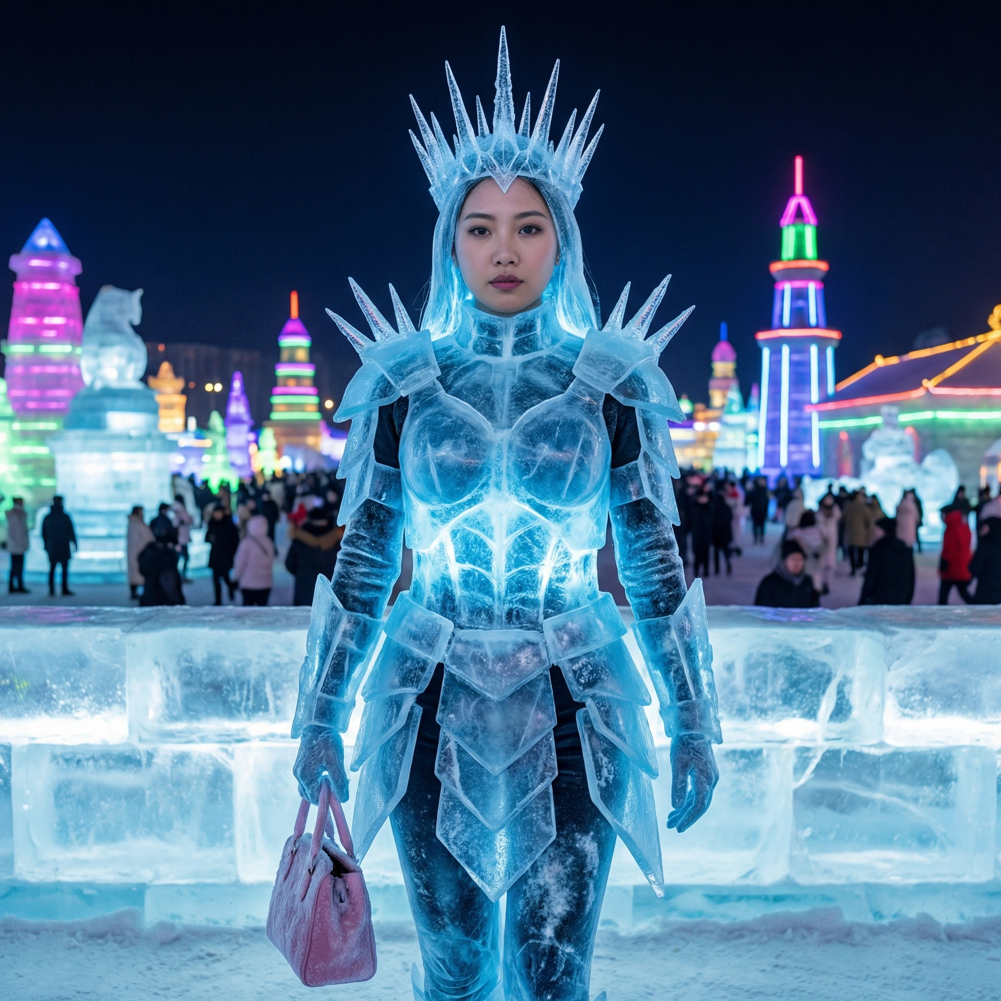 Ледяная скульптура на зимнем фестивале — Nano Banana Pro промт