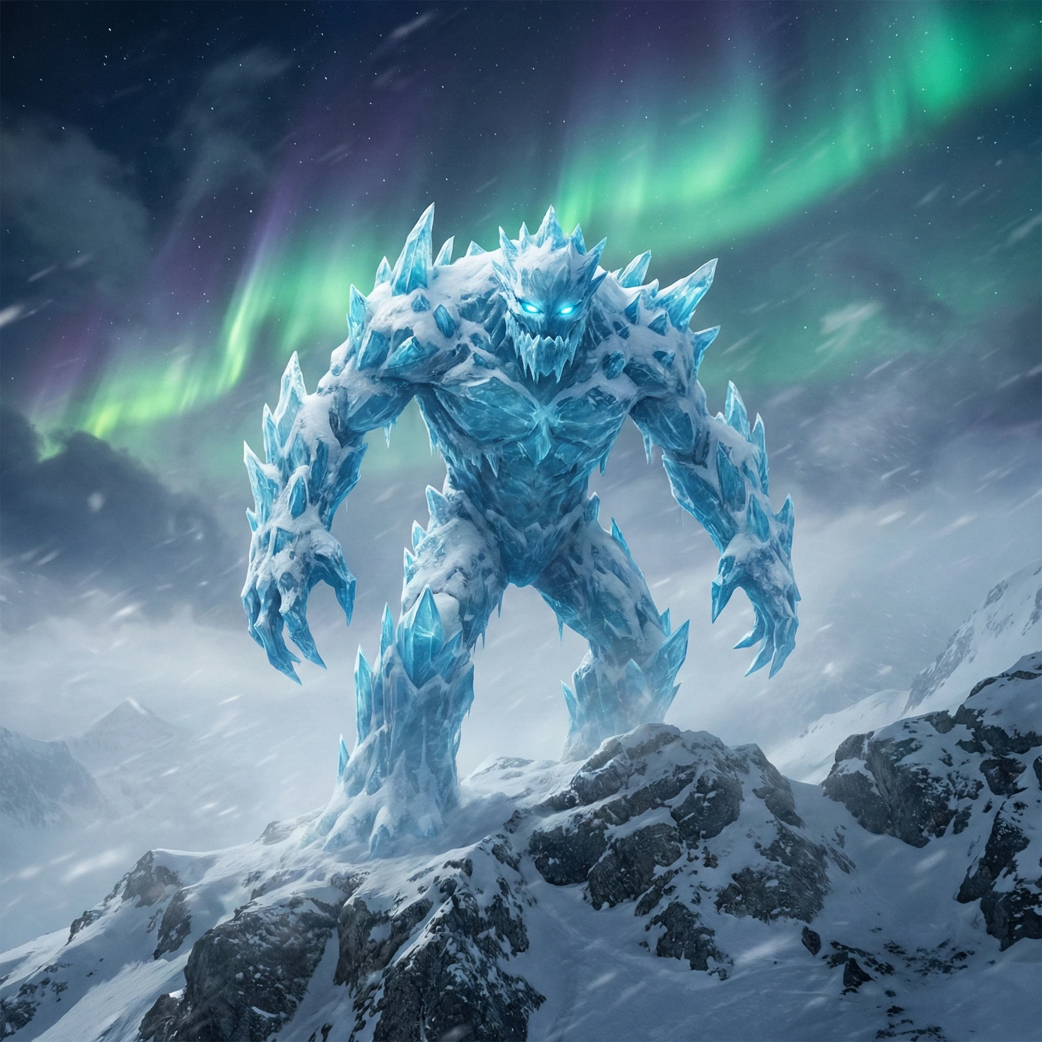 Ледяной элементаль в горах — Nano Banana Pro промт