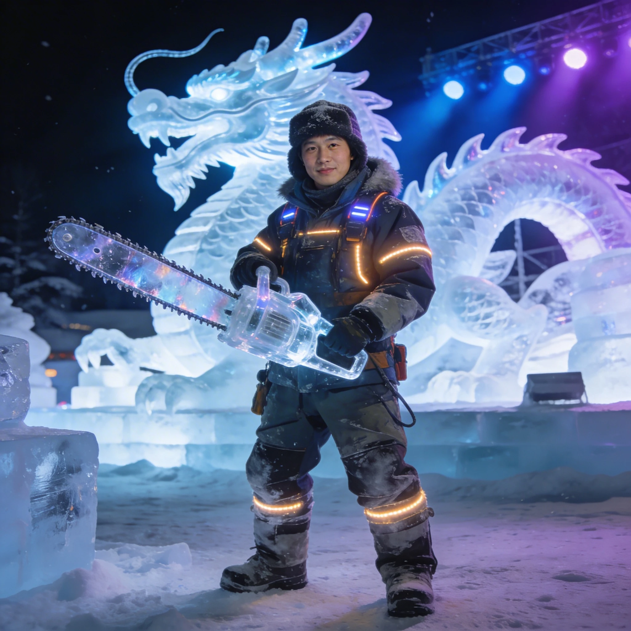 Ледяной скульптор на фестивале в Саппоро — Seedream 4.5 промт