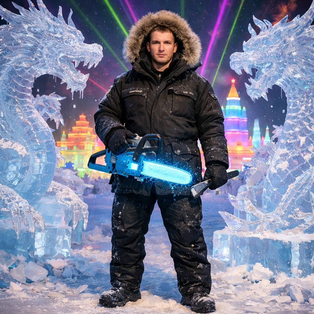 Ледяной скульптор на зимнем фестивале — GPT Image 1.5 промт