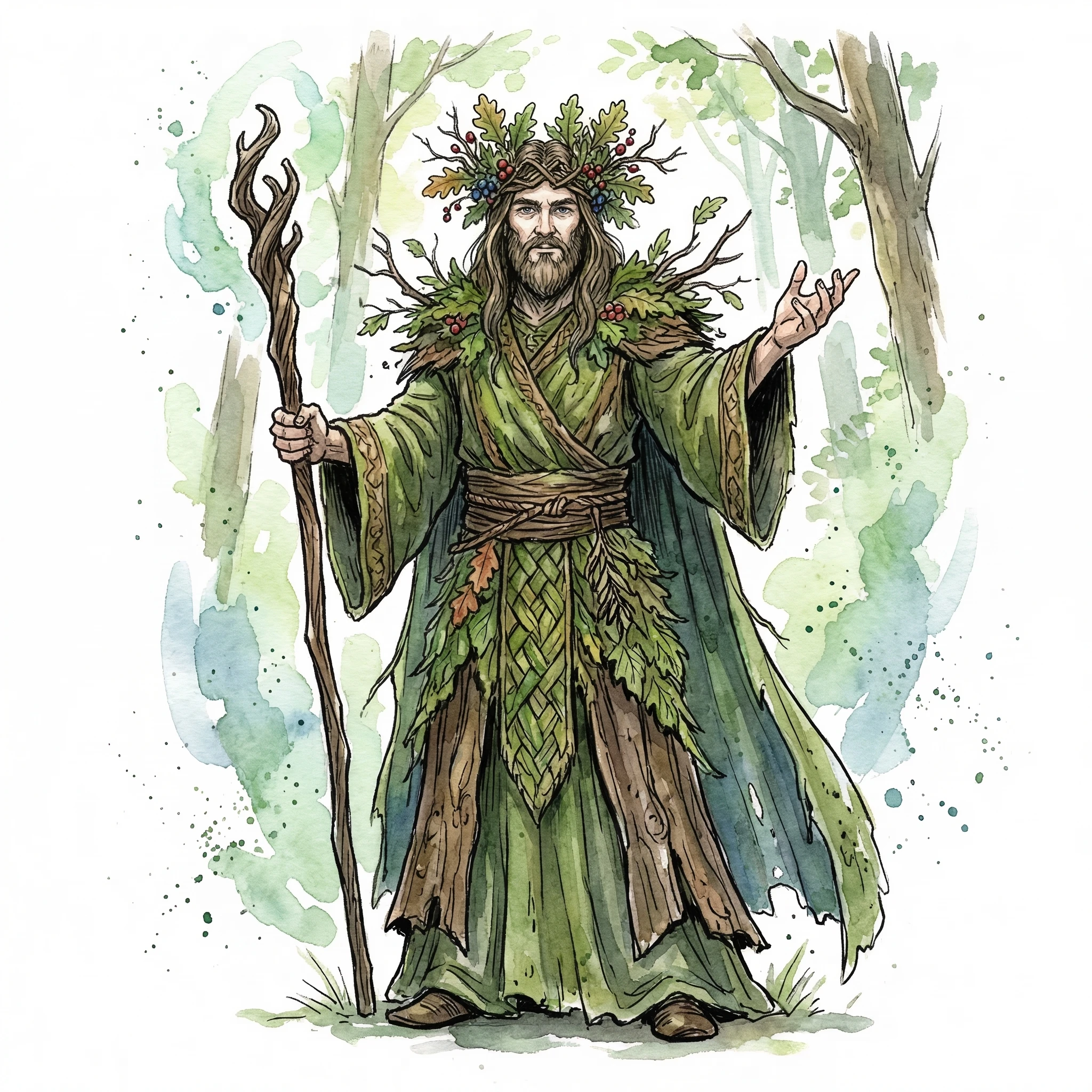 Лесной друид в стиле акварельной графики — Nano Banana Pro промт