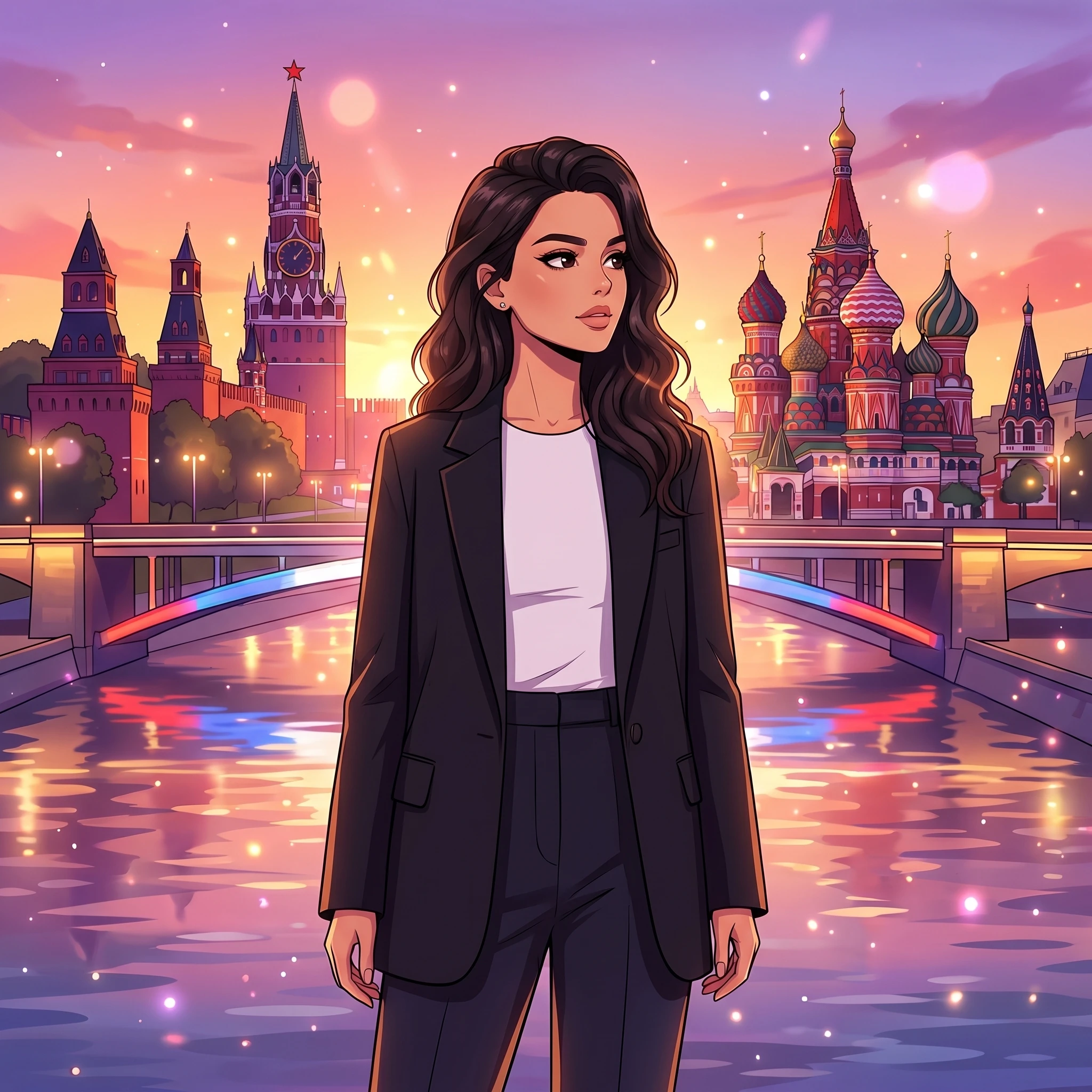 Летний вечер в Зарядье: Аниме стиль — Nano Banana Pro промт