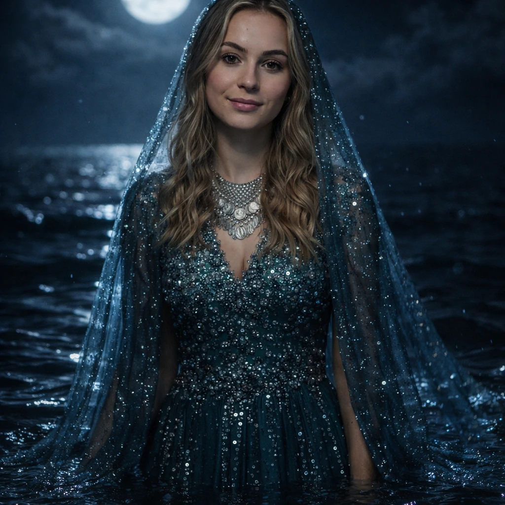 Лунная сирена в мерцающей воде — GPT Image 1.5 промт