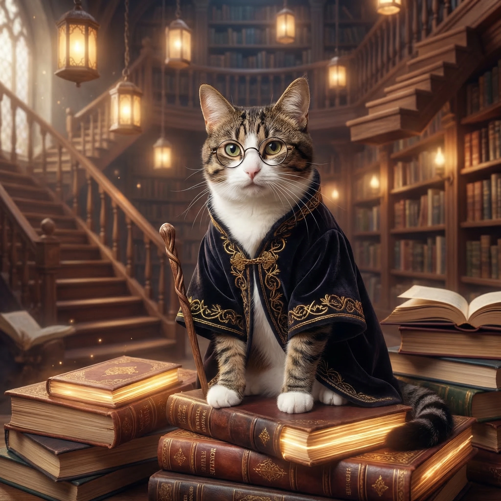 Магический кот-библиотекарь в Хогвартсе — Nano Banana Pro промт