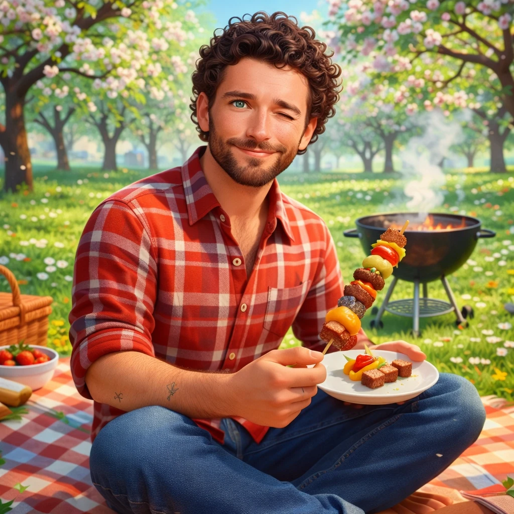 Майский пикник в мультяшном стиле — GPT Image 1.5 промт