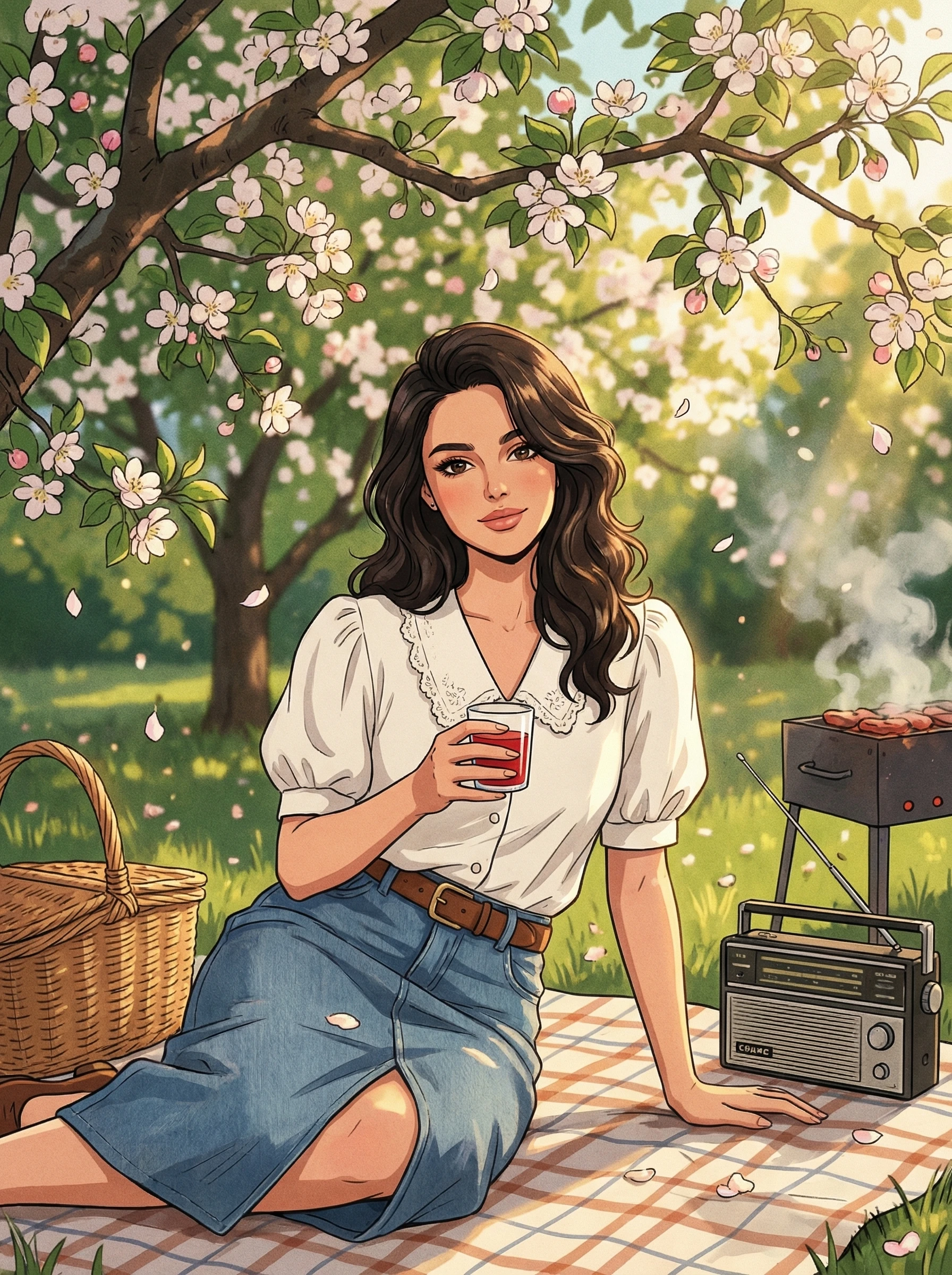 Майский пикник в стиле аниме 90-х — Nano Banana Pro промт