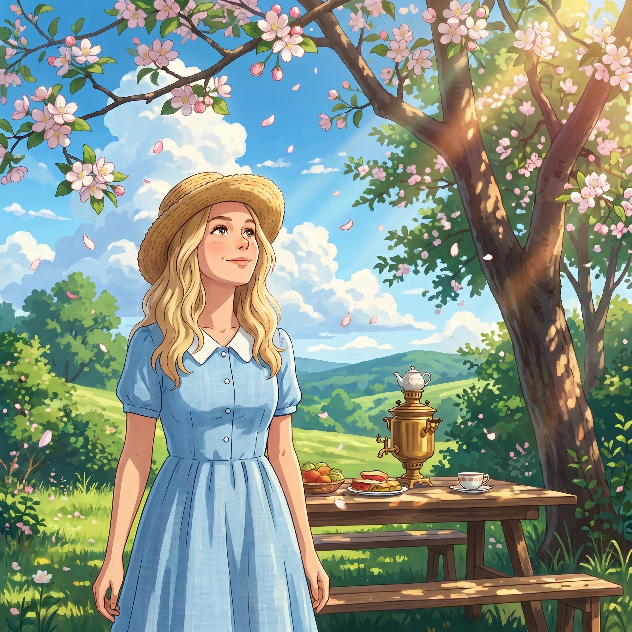 Майский полдень в стиле аниме — Nano Banana Pro промт