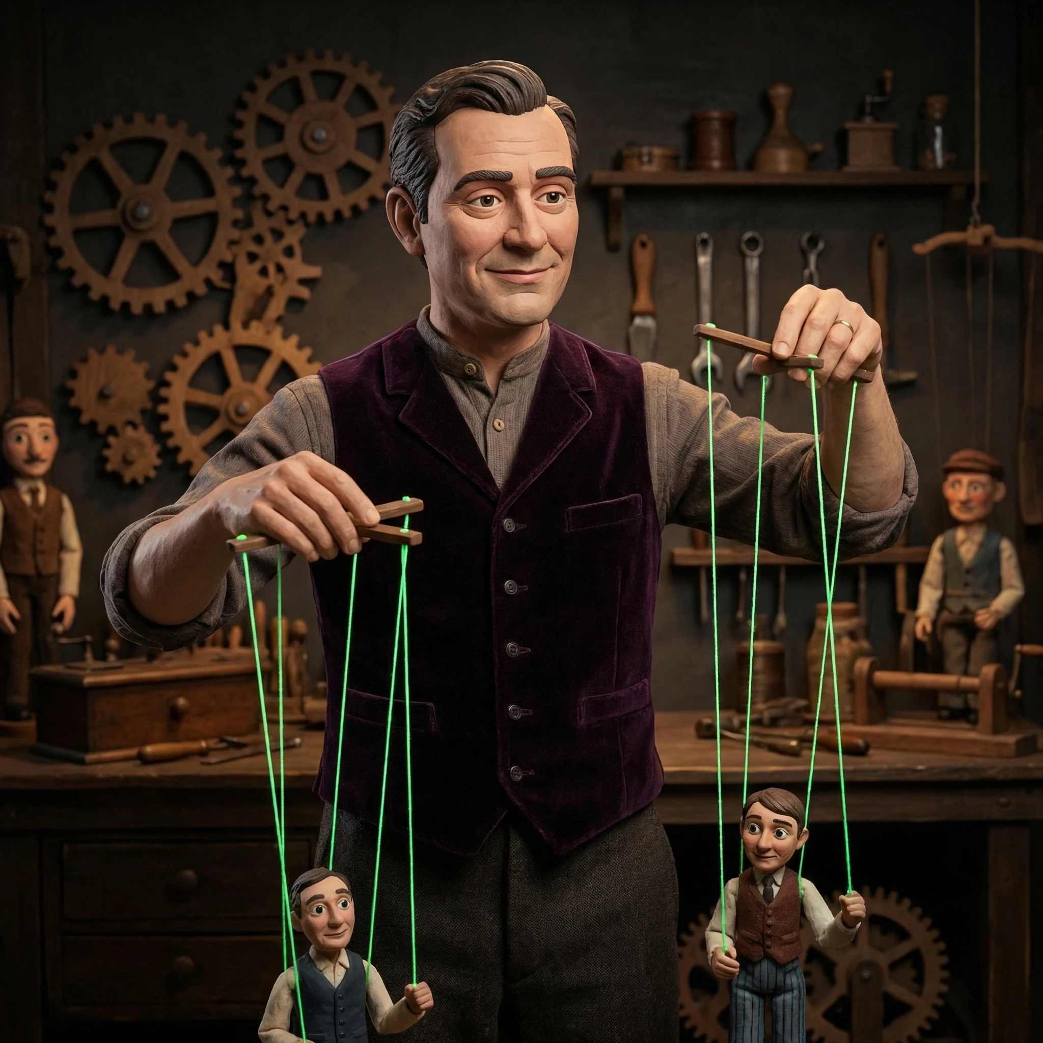 Мастер марионеток в стиле нуар-анимации — Nano Banana Pro промт