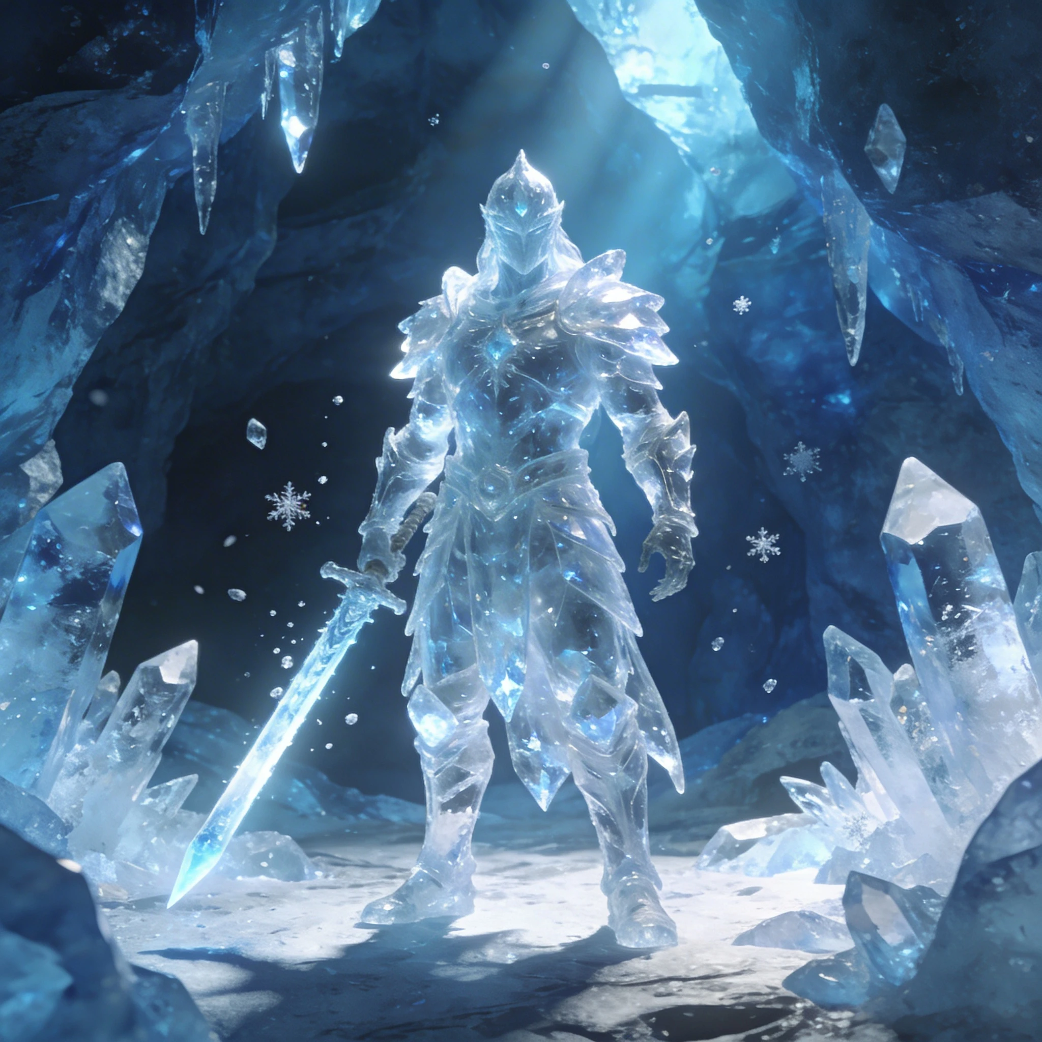 Мастер меча в ледяной пещере — Seedream 4.5 промт