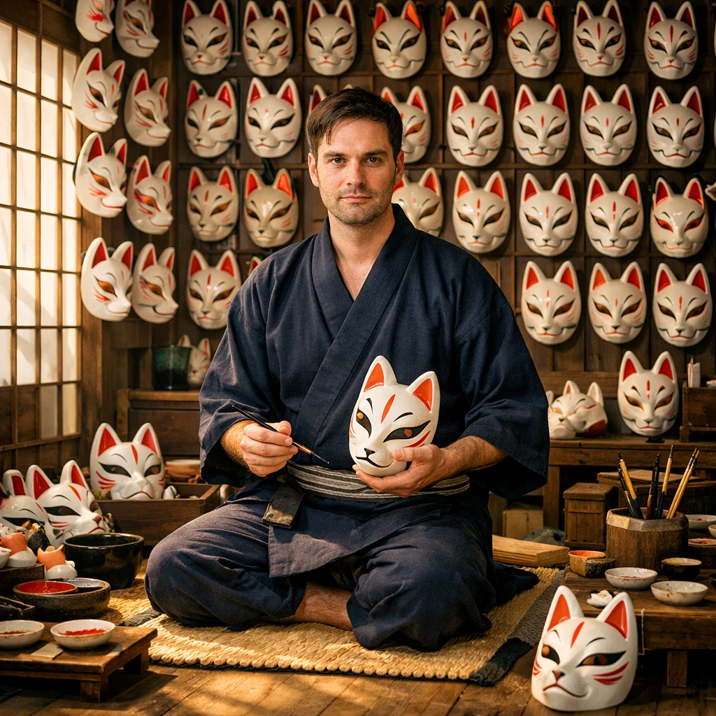 Мастер по изготовлению масок кицунэ — GPT Image 1.5 промт