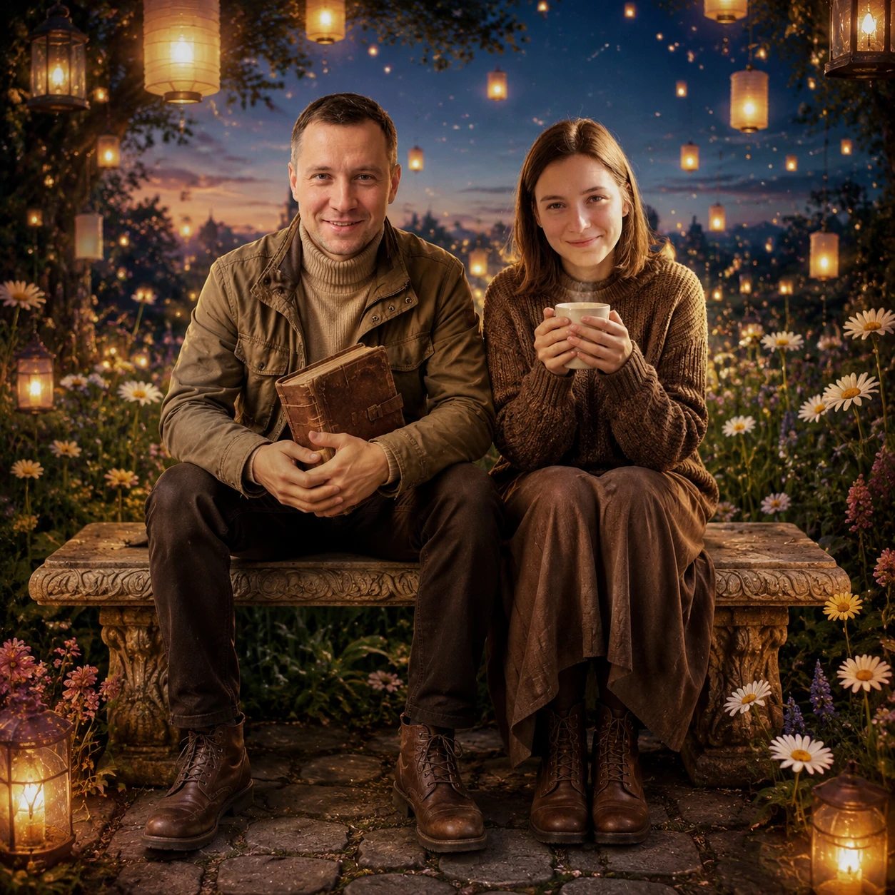 Мечтатели в книжном саду — GPT Image 1.5 промт