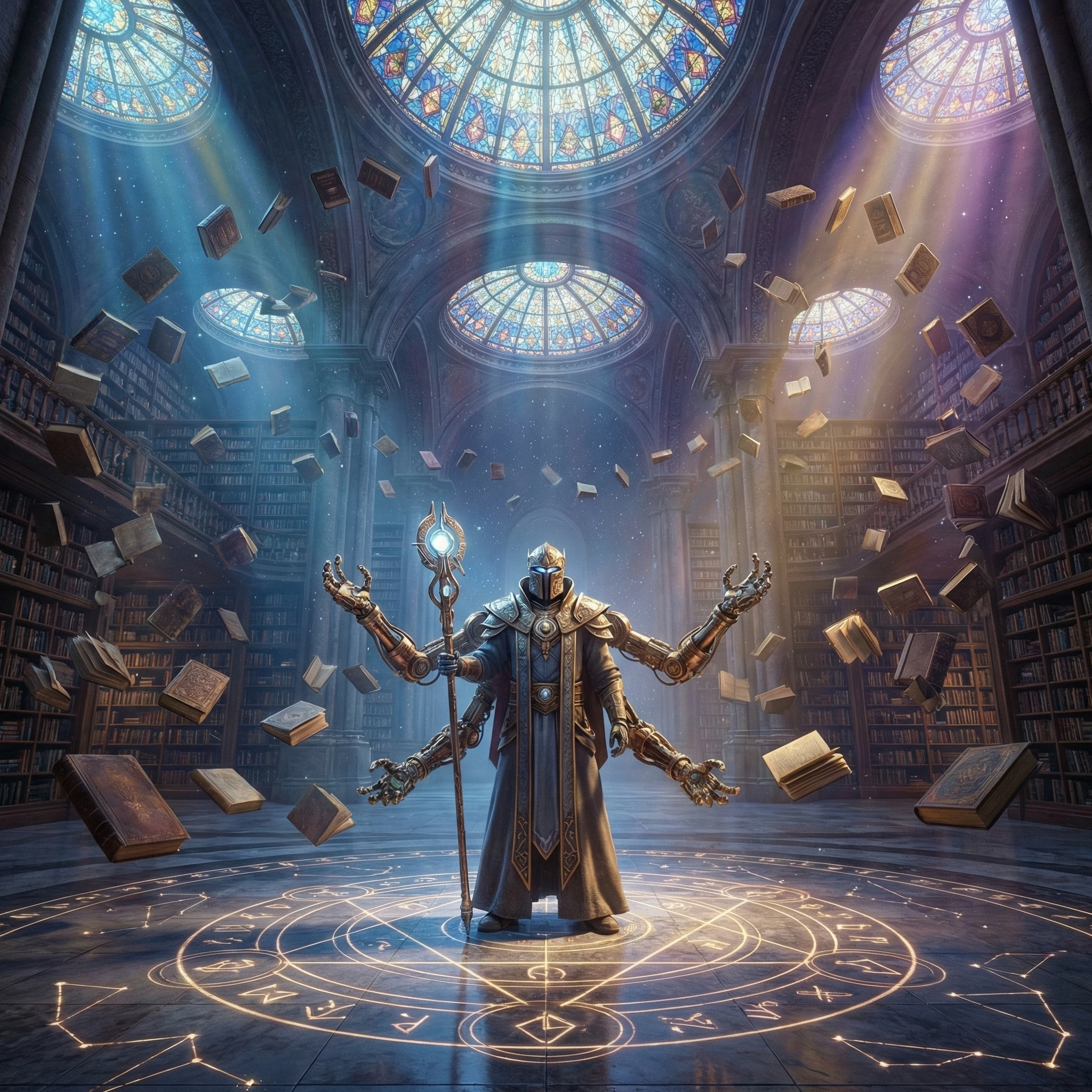 Мифический Страж Библиотеки Измерений — Nano Banana Pro промт