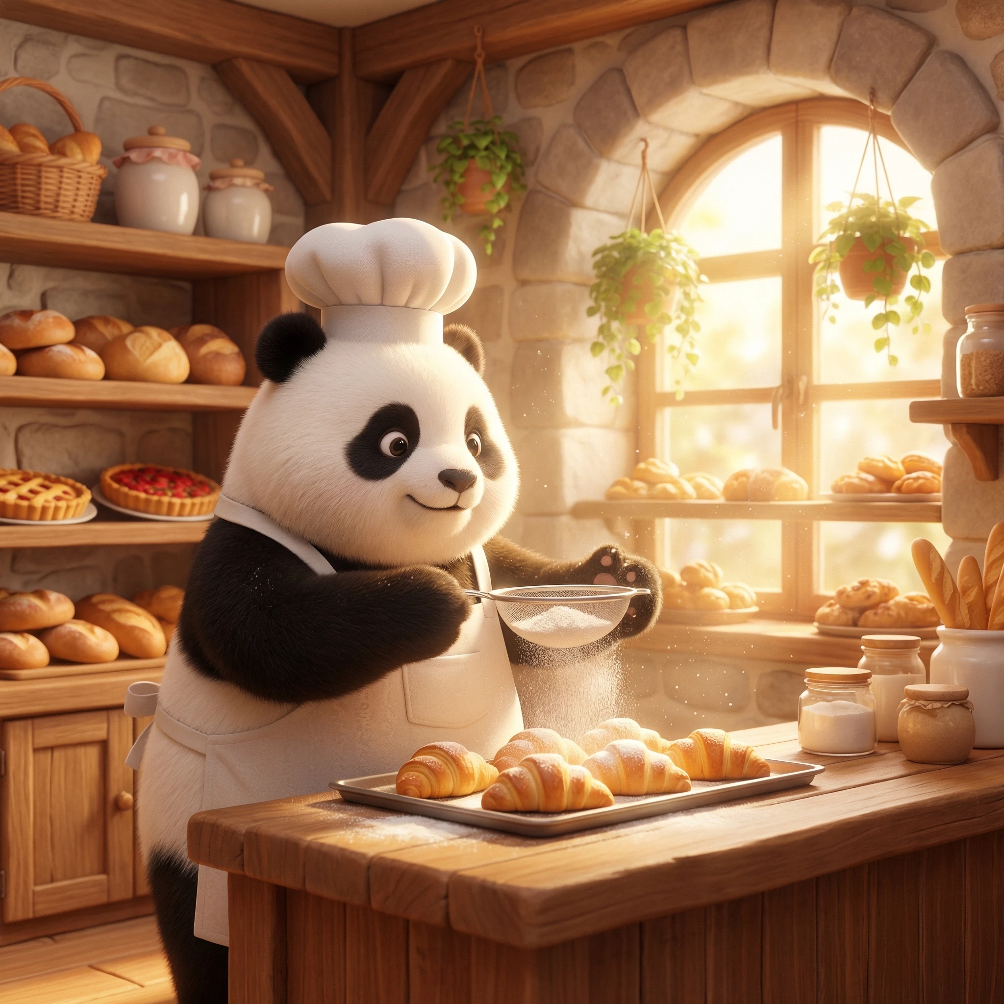 Милая панда-шеф печет круассаны — Nano Banana Pro промт