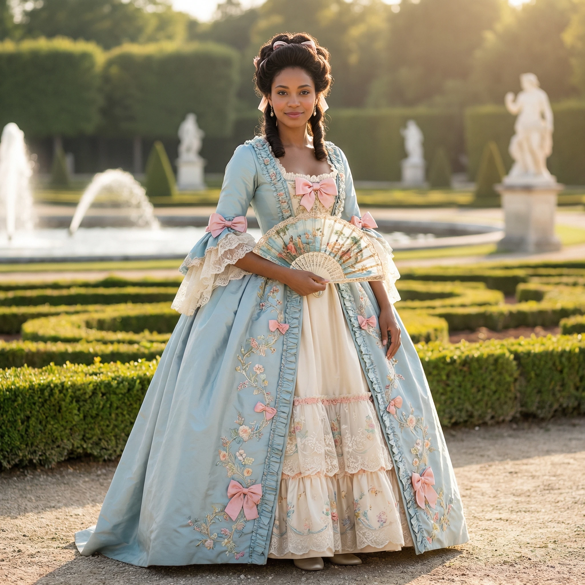 Мода эпохи рококо: Версальский сад — Nano Banana Pro промт