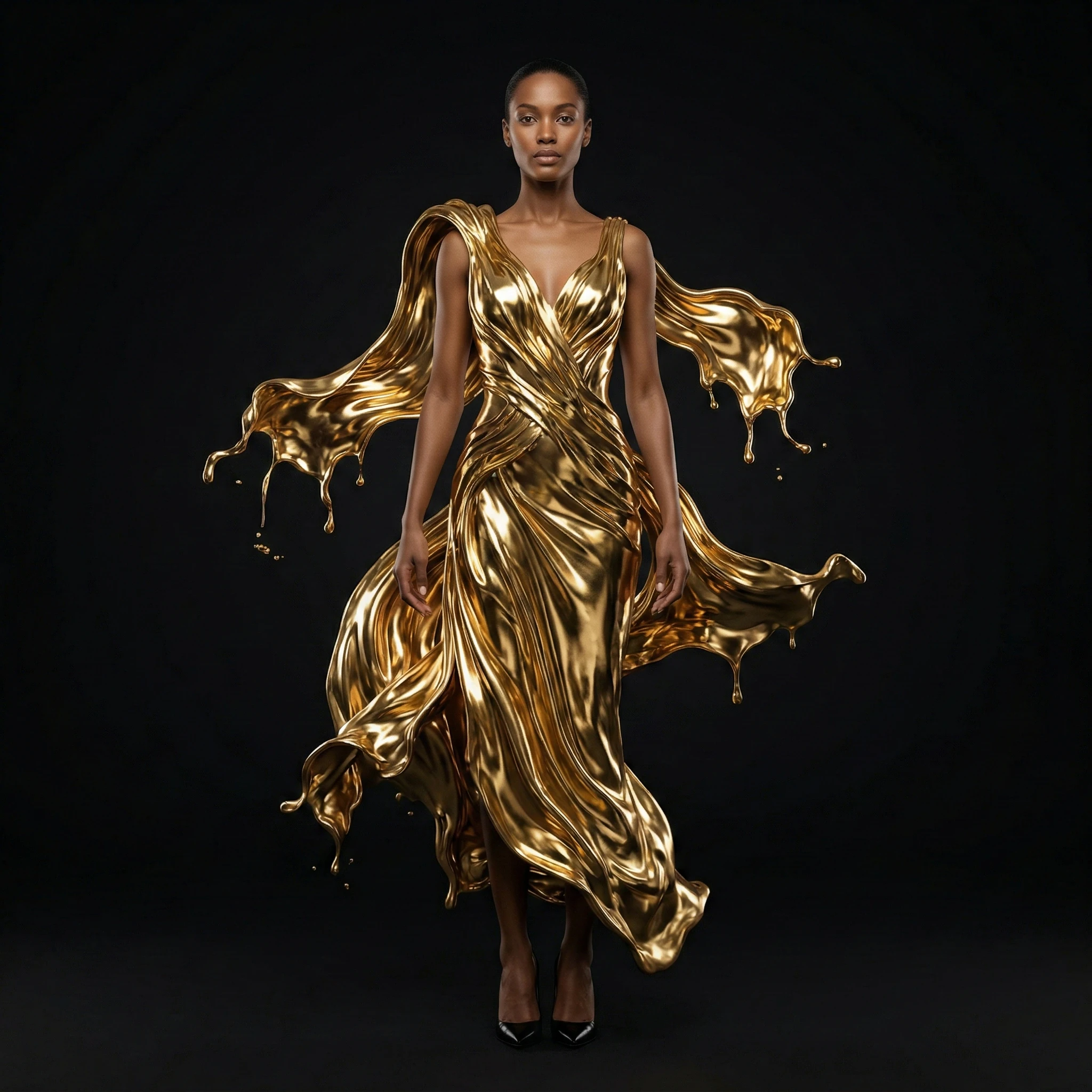 Мода из жидкого золота — Nano Banana Pro промт