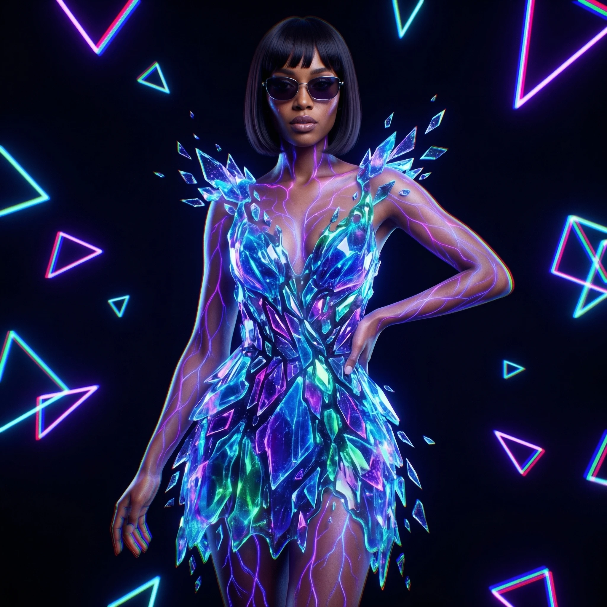 Модель в стиле 'Биолюминесцентный Глитч' — Nano Banana Pro промт