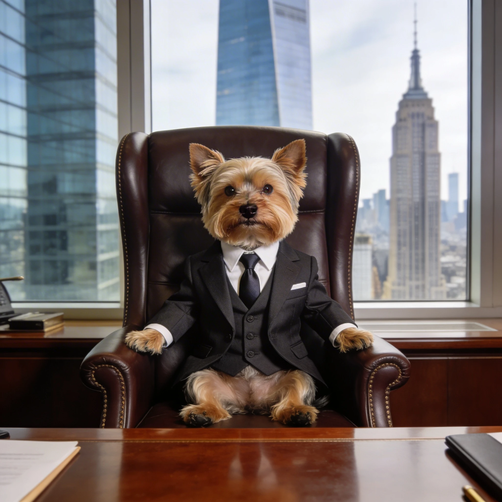 Мопс-бизнесмен в офисе — Seedream 4.5 промт