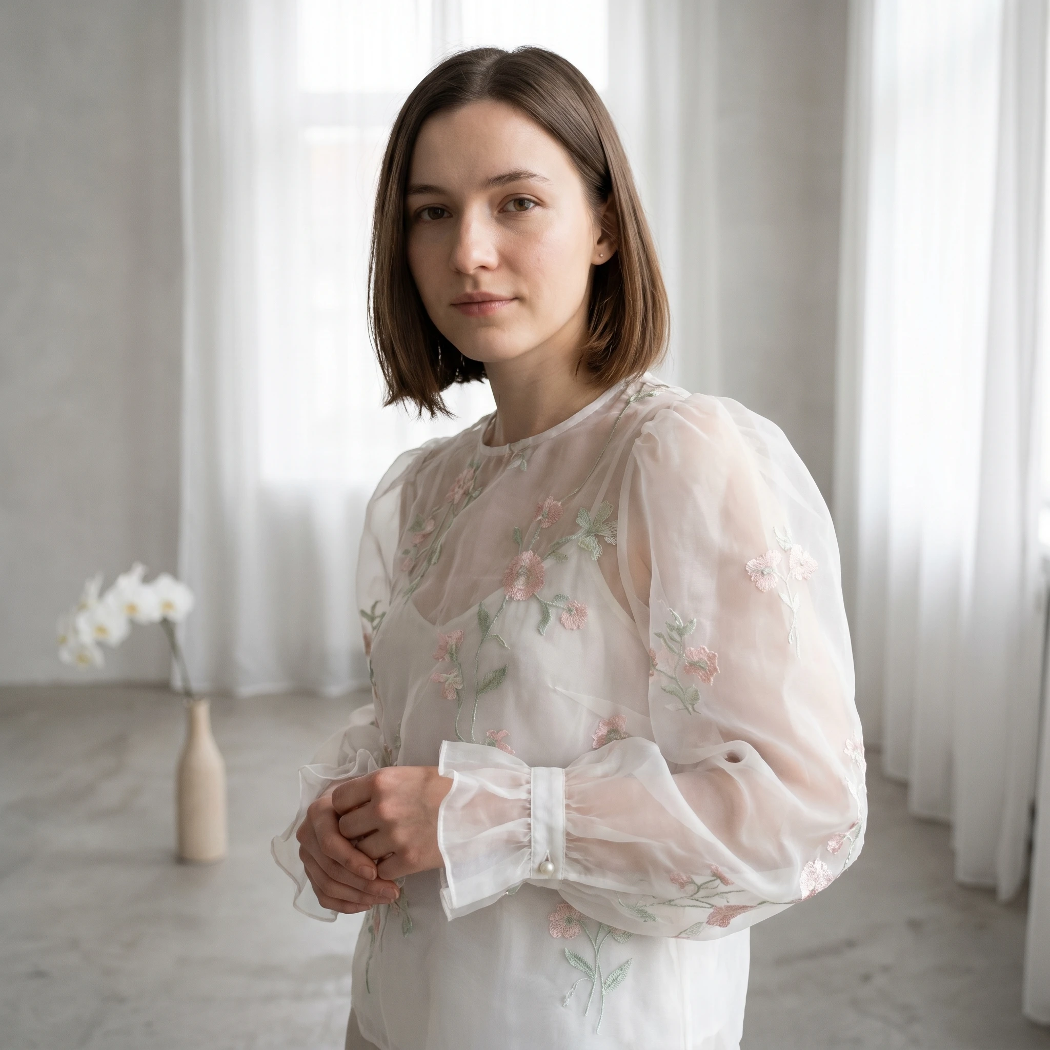 Муза в белой органзе — Nano Banana Pro промт